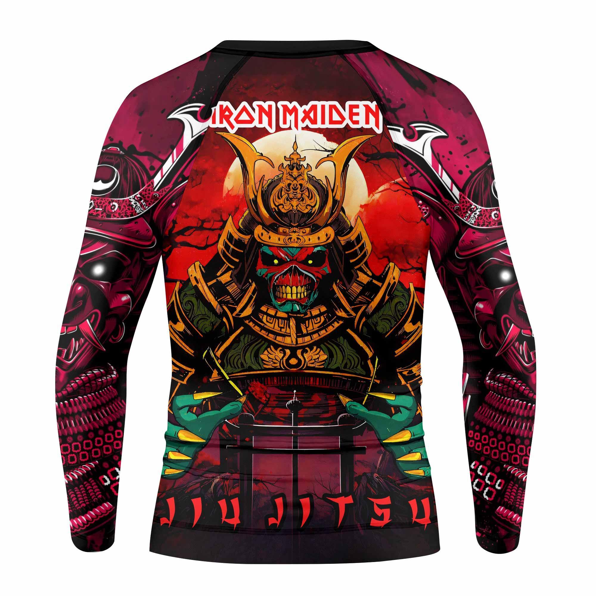 Iron Maiden Samurai Jiu-Jitsu Kids Rash Guard Long Sleeve - back view mockup
