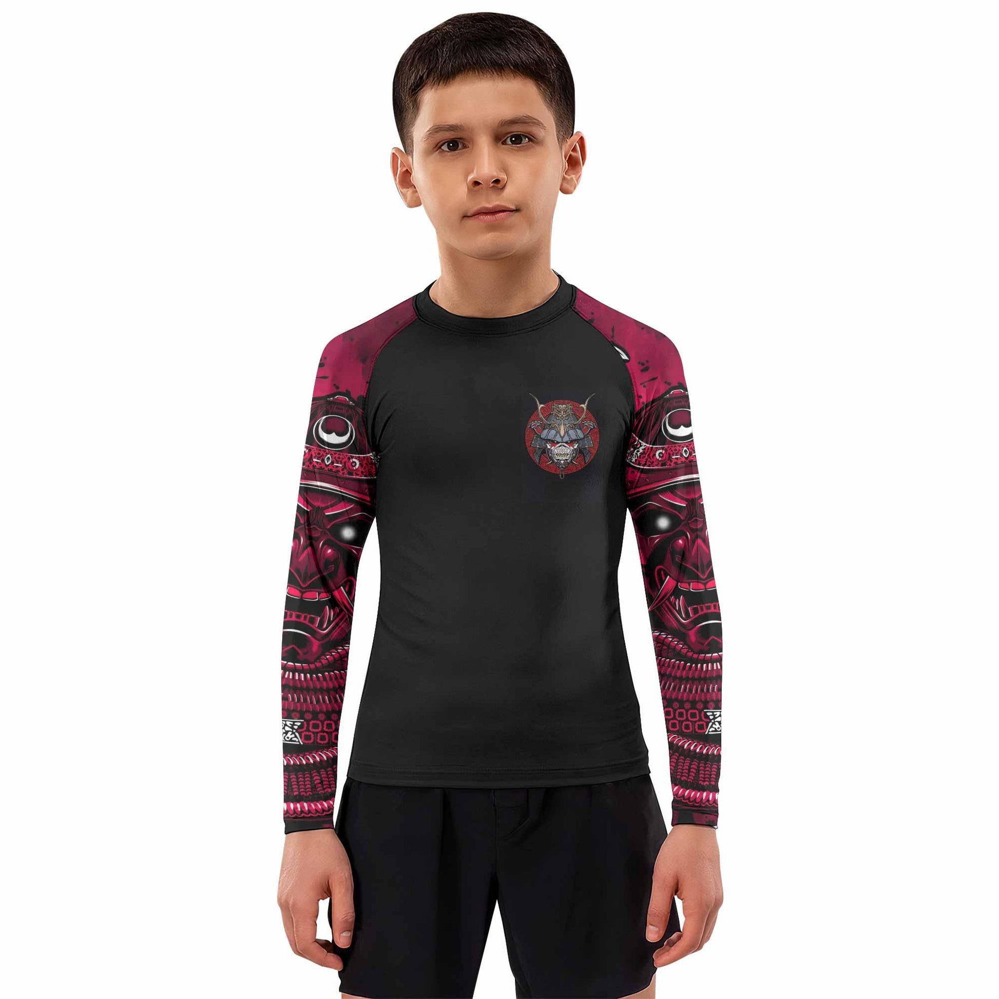 Iron Maiden Samurai Jiu-Jitsu Kids Rash Guard Long Sleeve - boy's lifestyle view