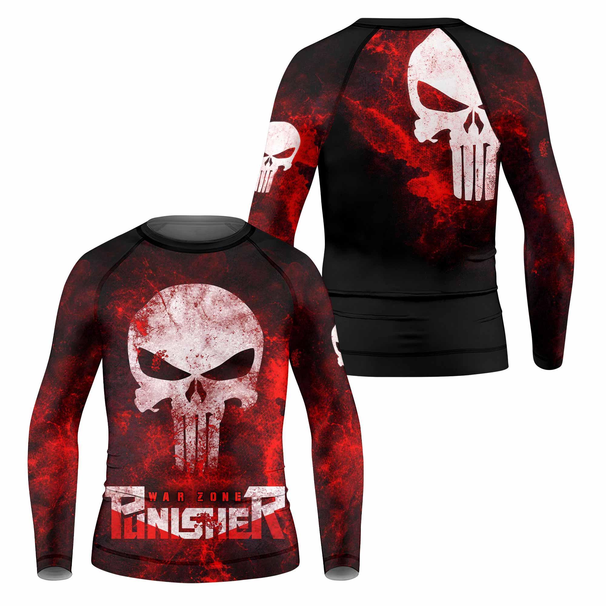 Punisher War Zone Kids Rash Guard Long Sleeve - front and back view