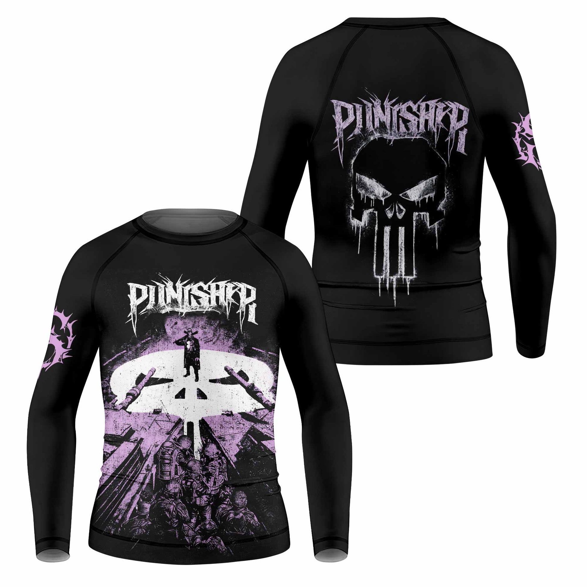 Punisher Final Verdict Kids Rash Guard Long Sleeve - front and back view