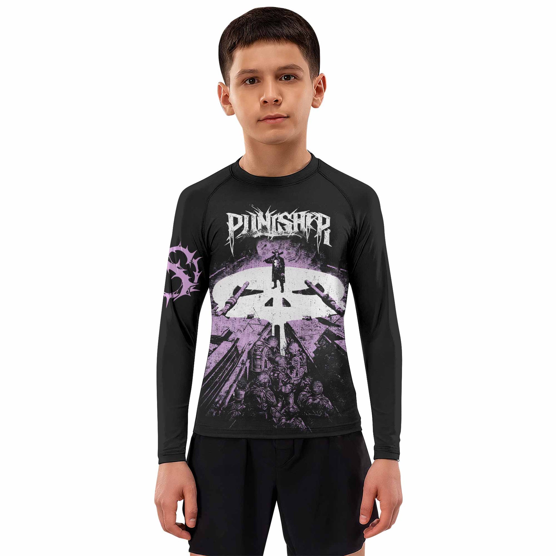 Punisher Final Verdict Kids Rash Guard Long Sleeve - boy's lifestyle view