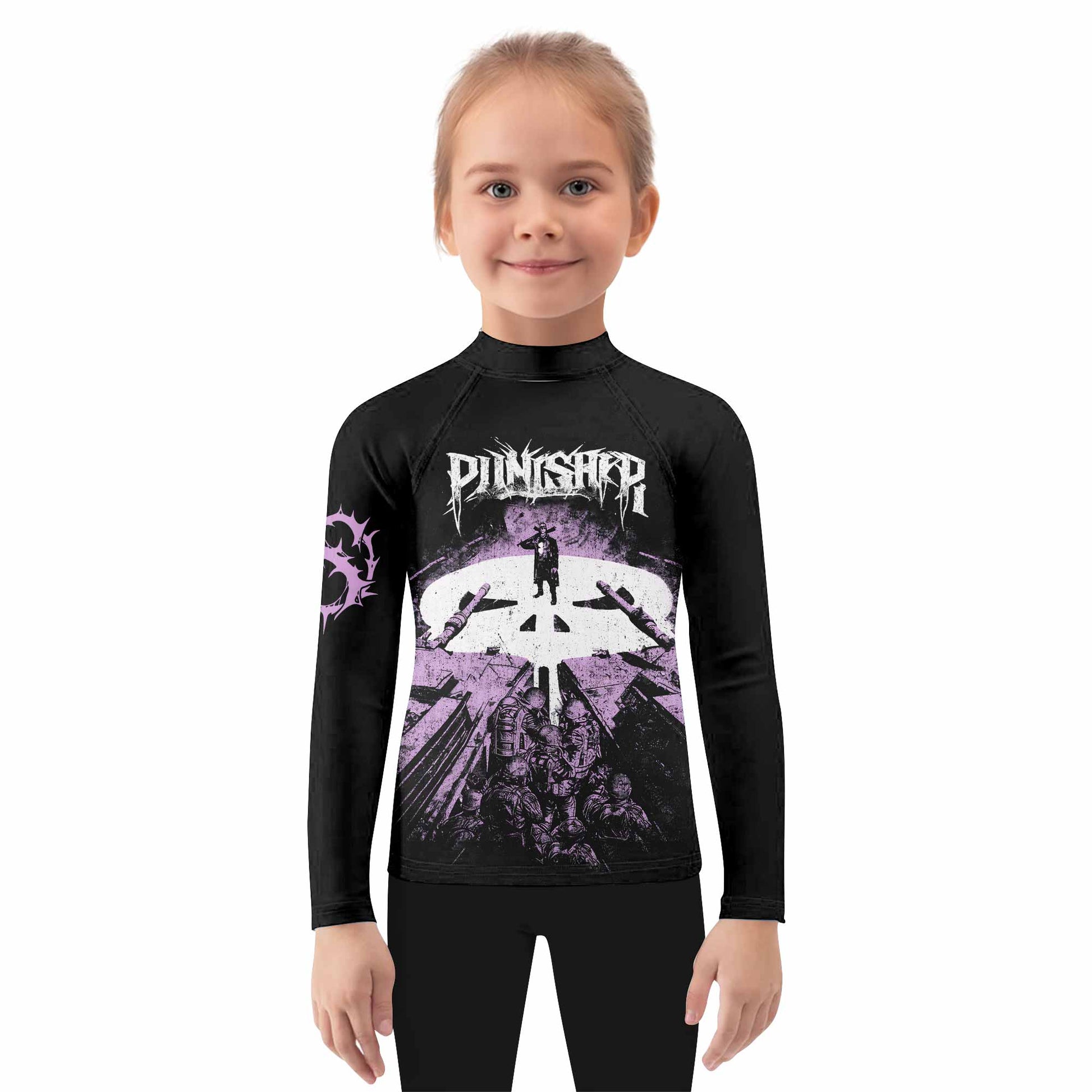 Punisher Final Verdict Kids Rash Guard Long Sleeve - girl's lifestyle view