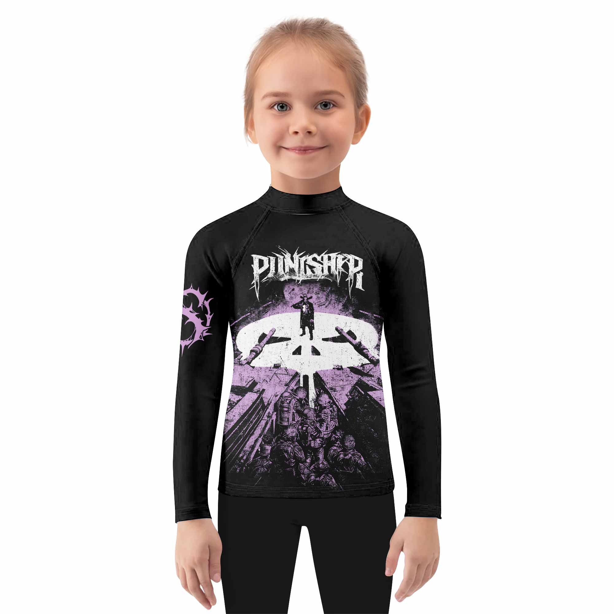 Punisher Final Verdict Kids Rash Guard Long Sleeve - girl's lifestyle view