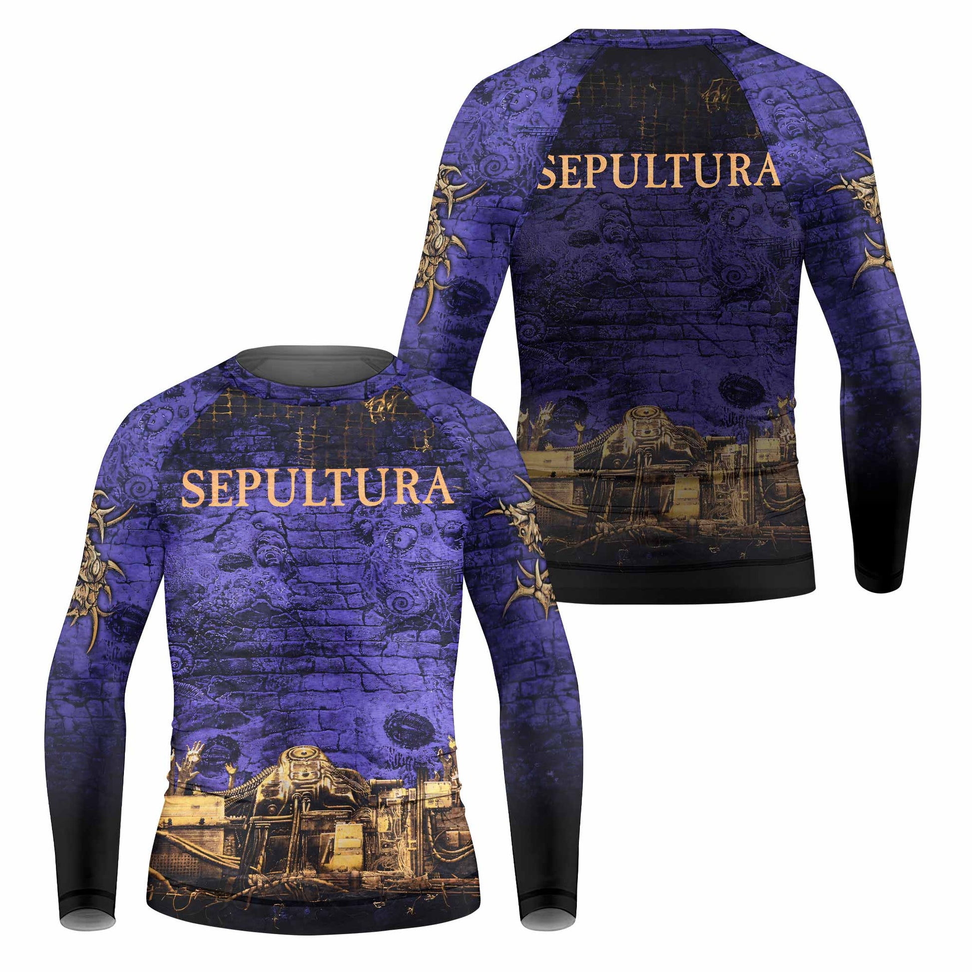 Sepultura Chaos A.D 90s Kids Rash Guard Long Sleeve - front and back view