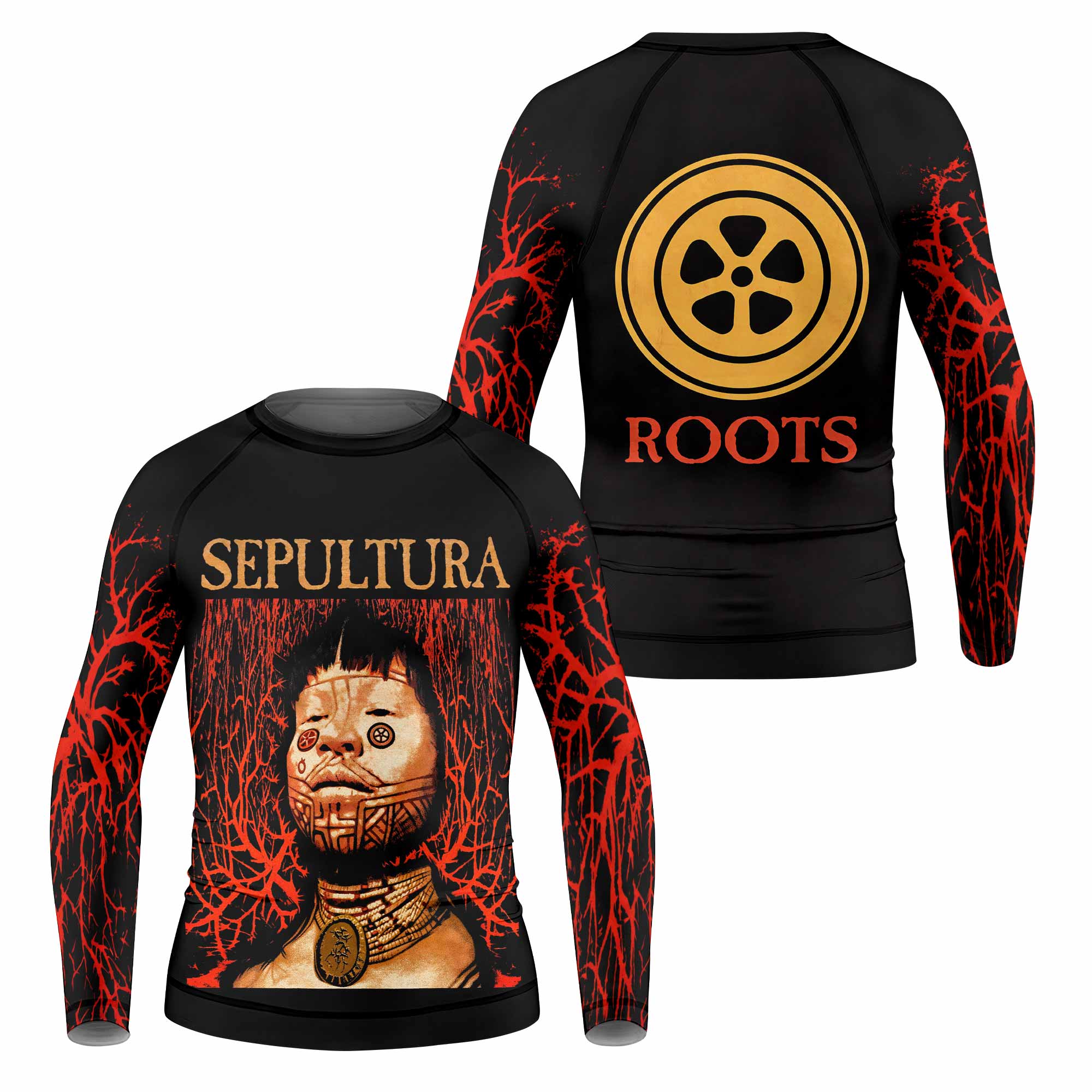 Sepultura Roots Kids Rash Guard Long Sleeve - front and back view