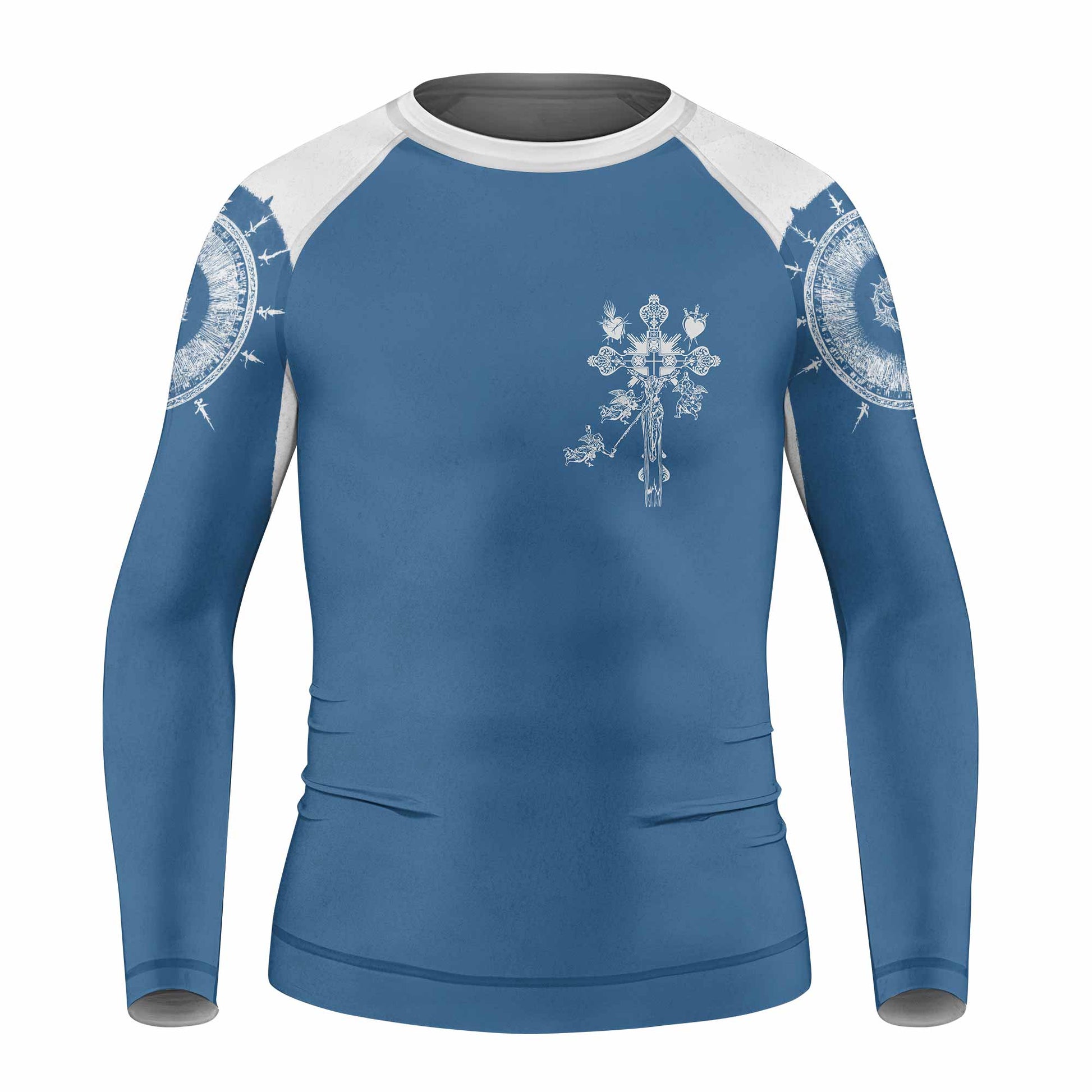 Our Lady of Sorrows Kids Rash Guard Long Sleeve - front view mockup