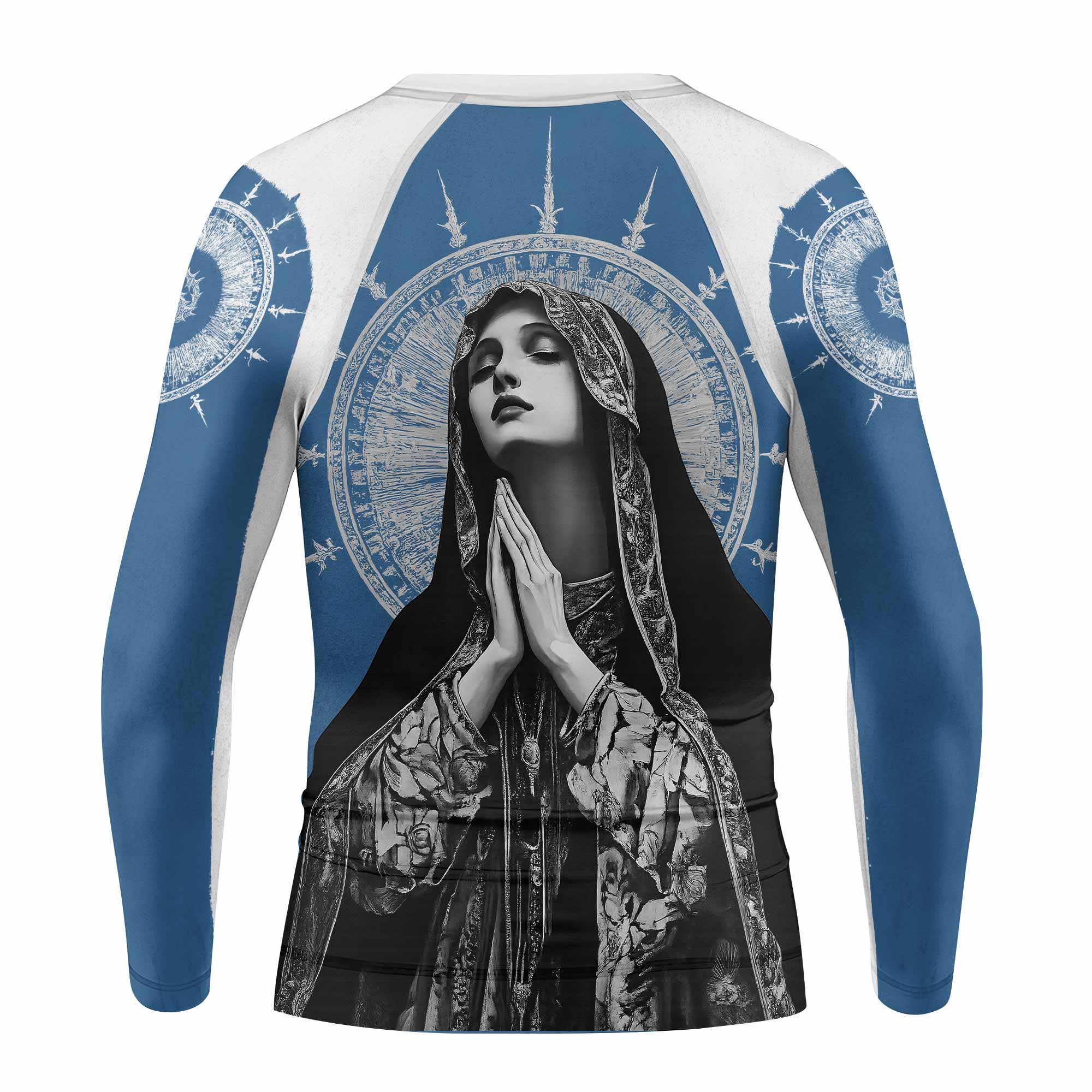 Our Lady of Sorrows Kids Rash Guard Long Sleeve - back view mockup