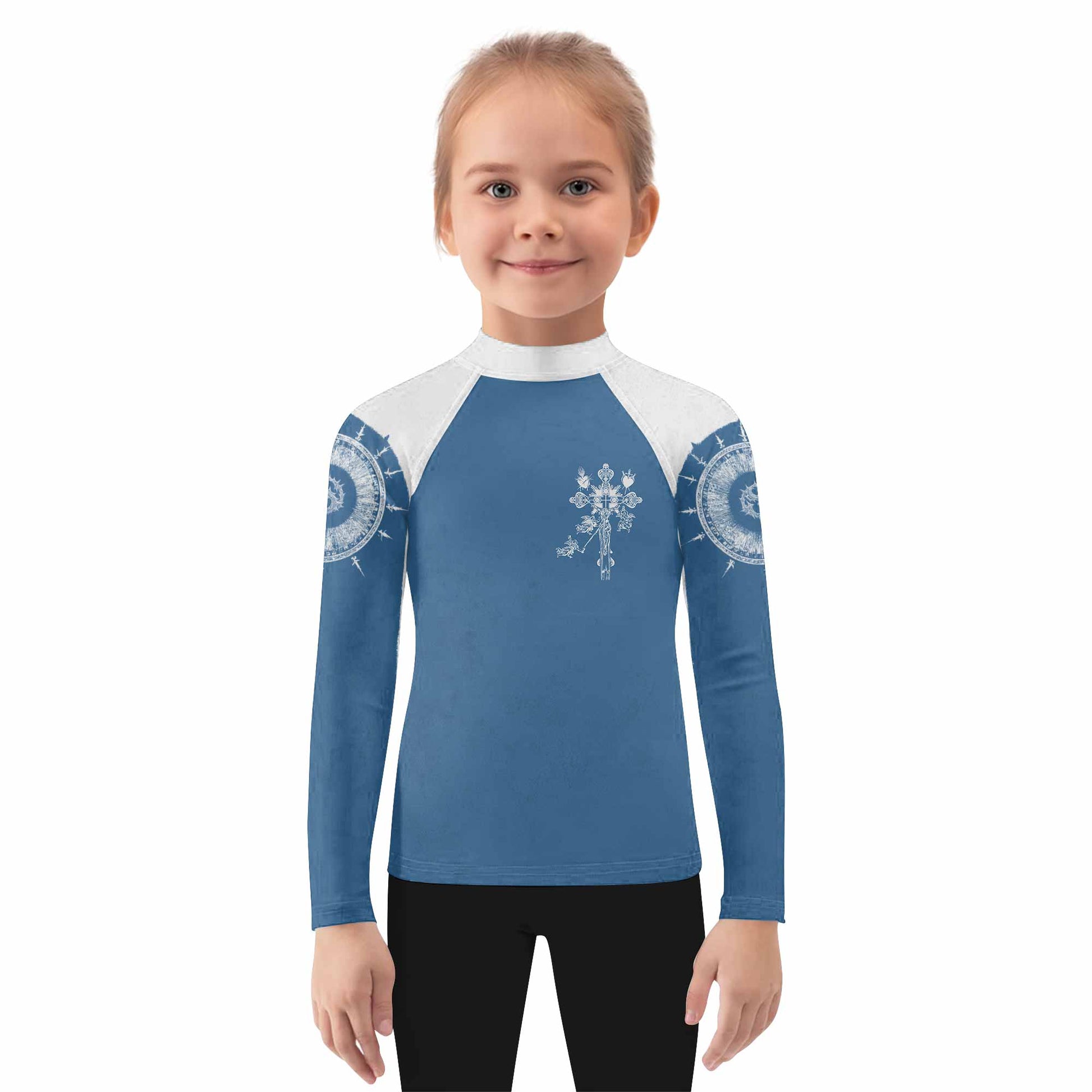 Our Lady of Sorrows Kids Rash Guard Long Sleeve - girl's lifestyle view