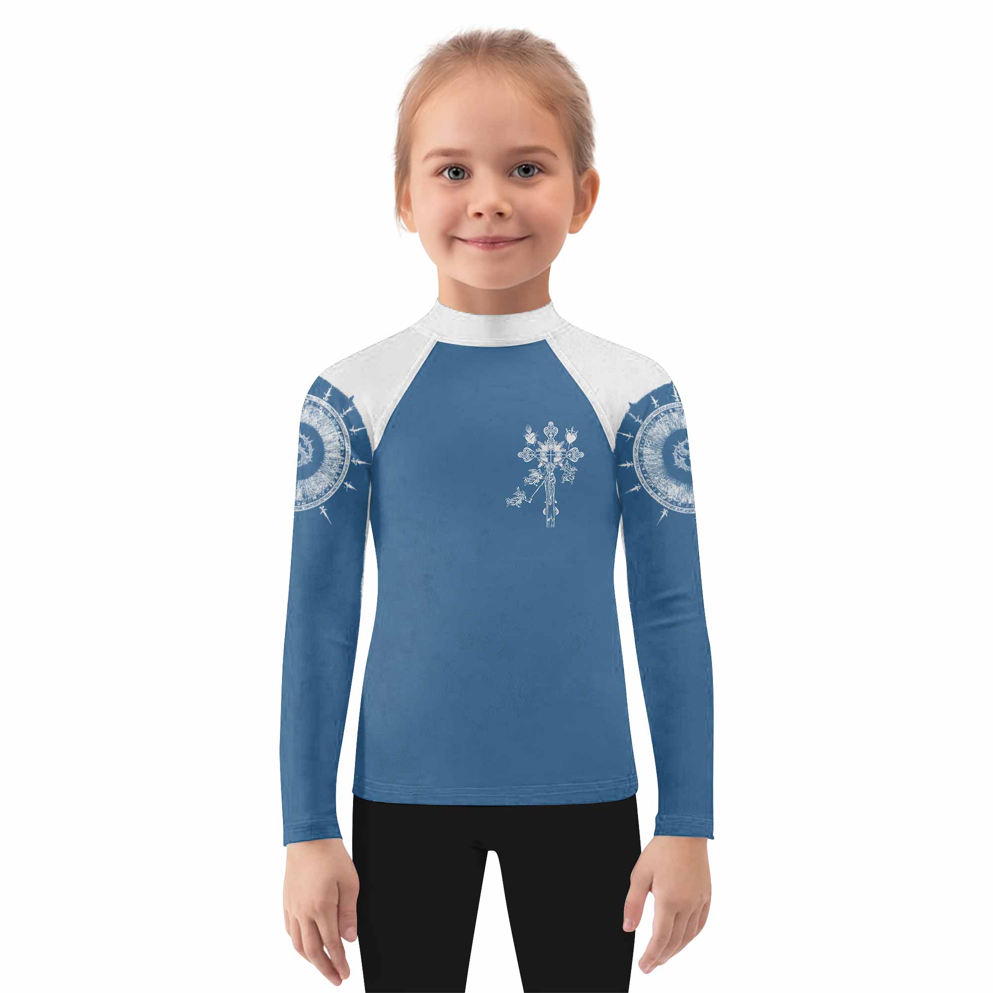 Our Lady of Sorrows Kids Rash Guard Long Sleeve - girl's lifestyle view