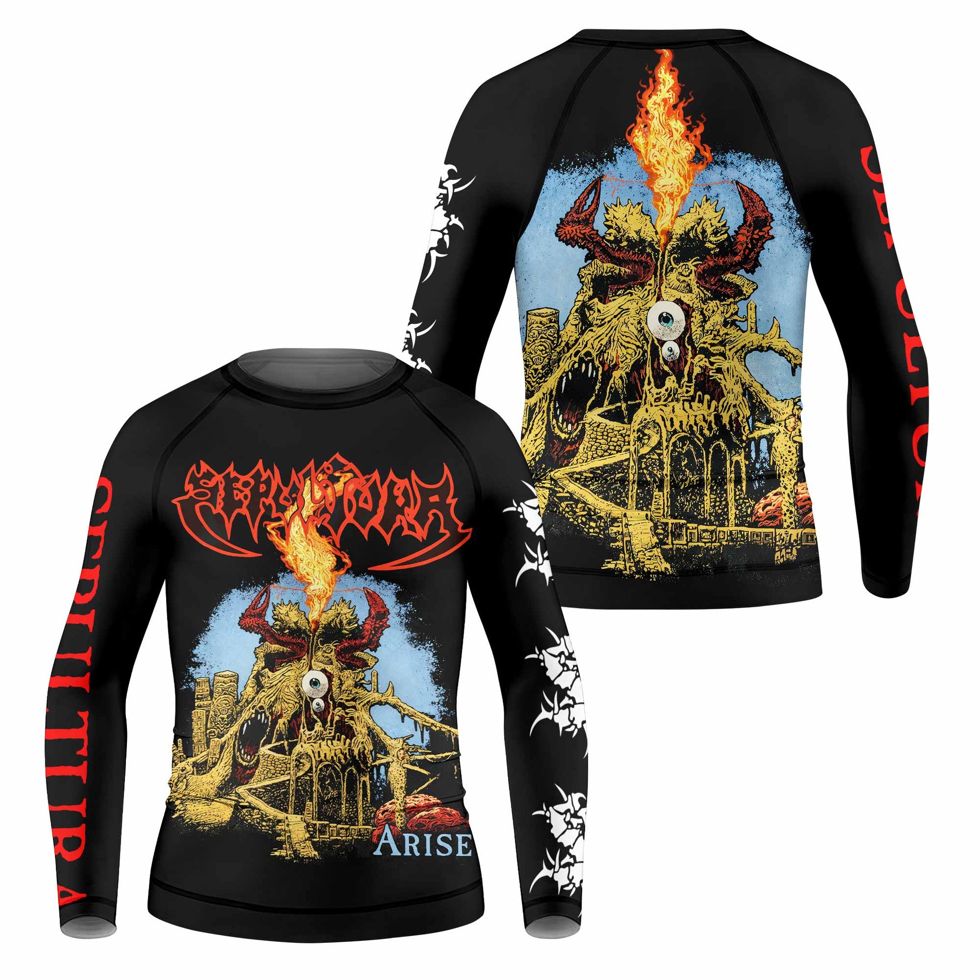 Sepultura Arise Kids Rash Guard Long Sleeve - front and back view