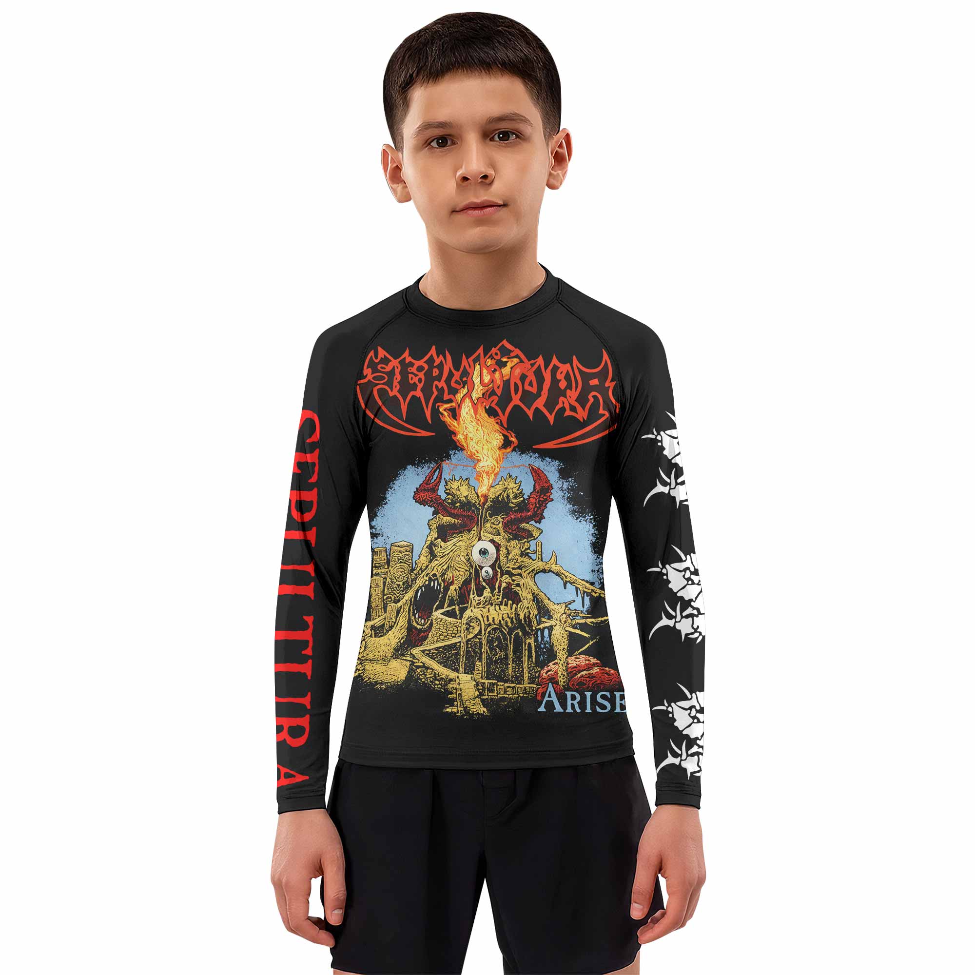Sepultura Arise Kids Rash Guard Long Sleeve - boy's lifestyle view