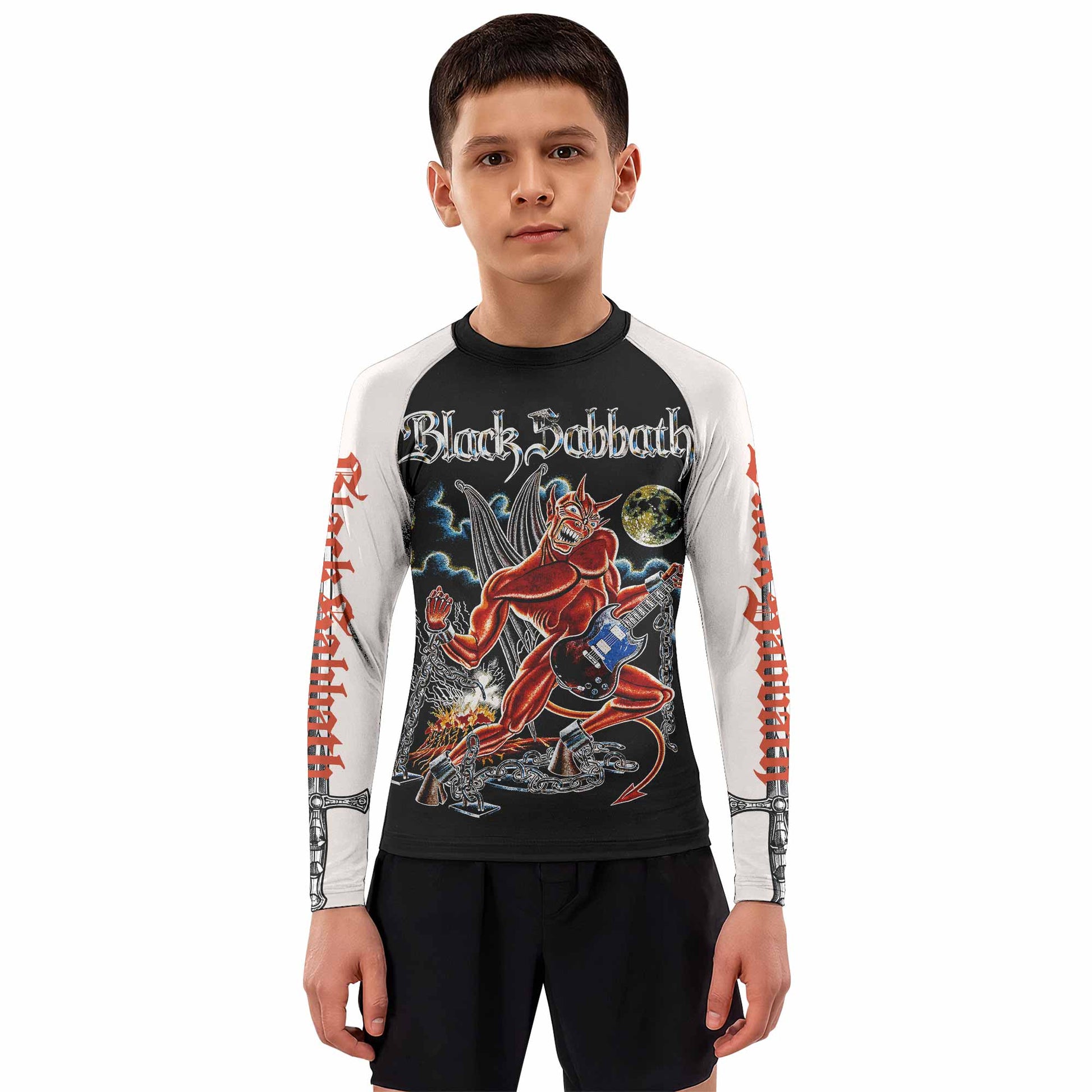 Black Sabbath Live Evil Kids Rash Guard Long Sleeve - boy's lifestyle view
