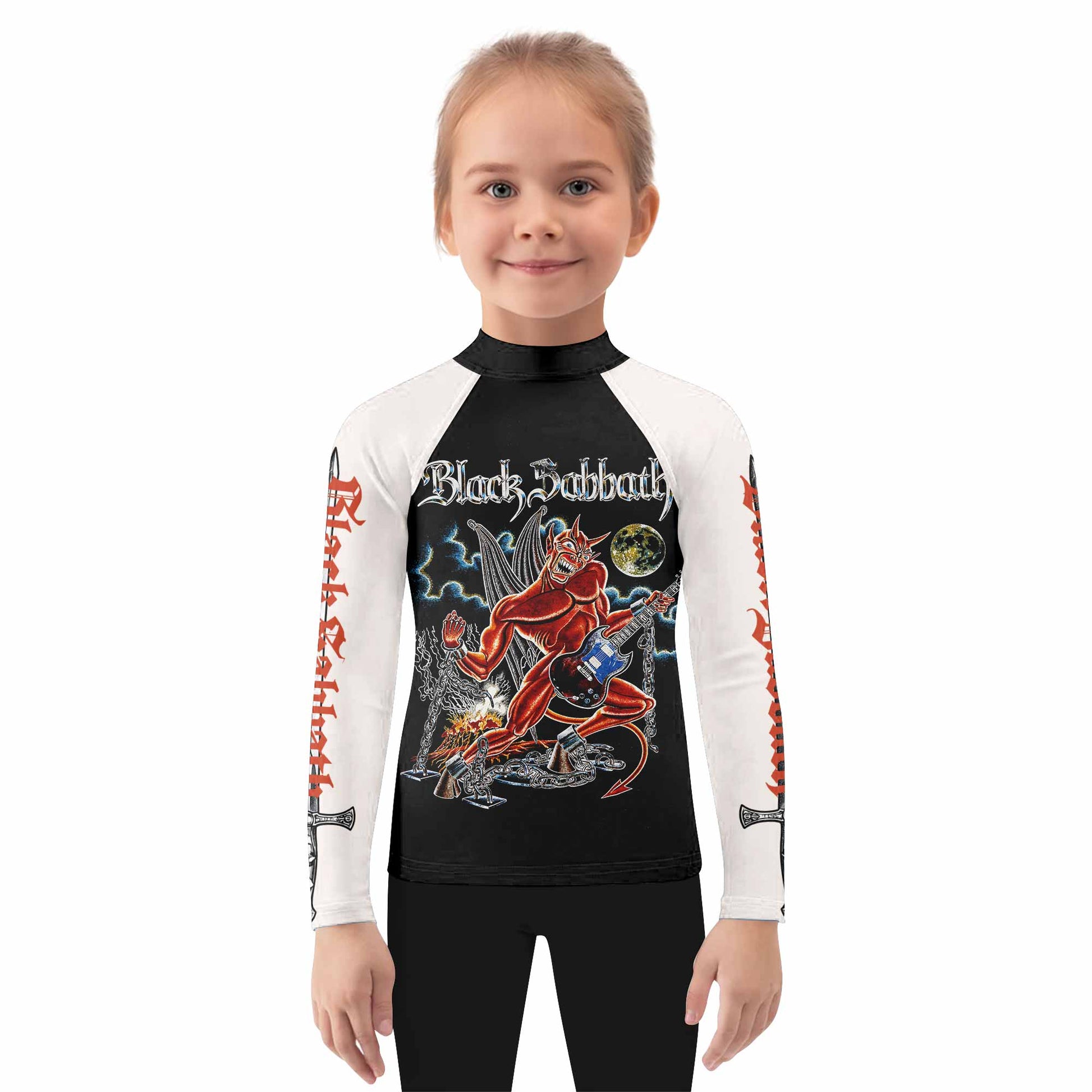 Black Sabbath Live Evil Kids Rash Guard Long Sleeve - girl's lifestyle view