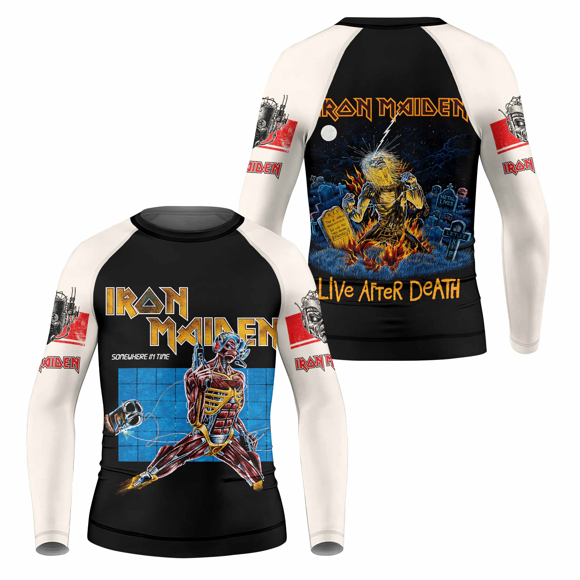 Iron Maiden Live After Death Kids Rash Guard Long Sleeve - front and back view