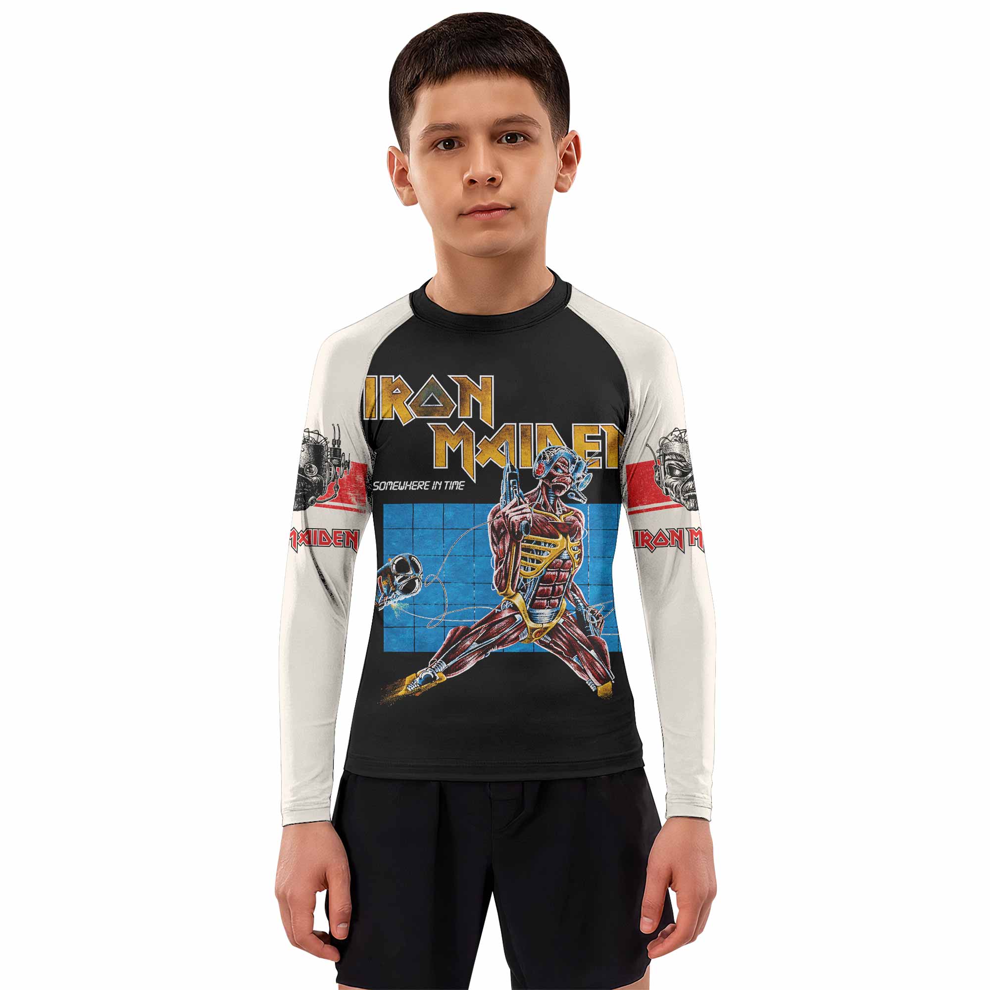 Iron Maiden Live After Death Kids Rash Guard Long Sleeve - boy's lifestyle view
