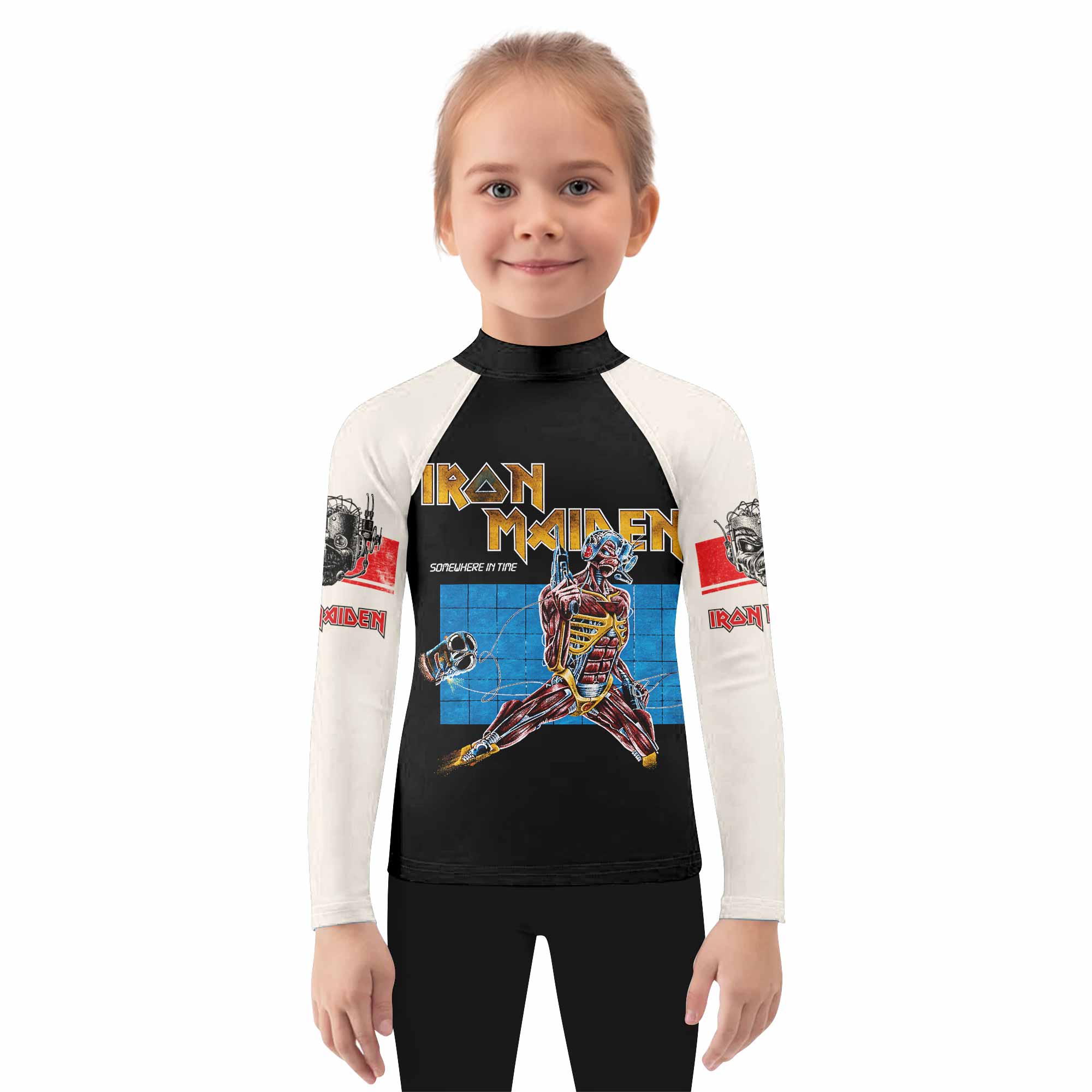 Iron Maiden Live After Death Kids Rash Guard Long Sleeve - girl's lifestyle view