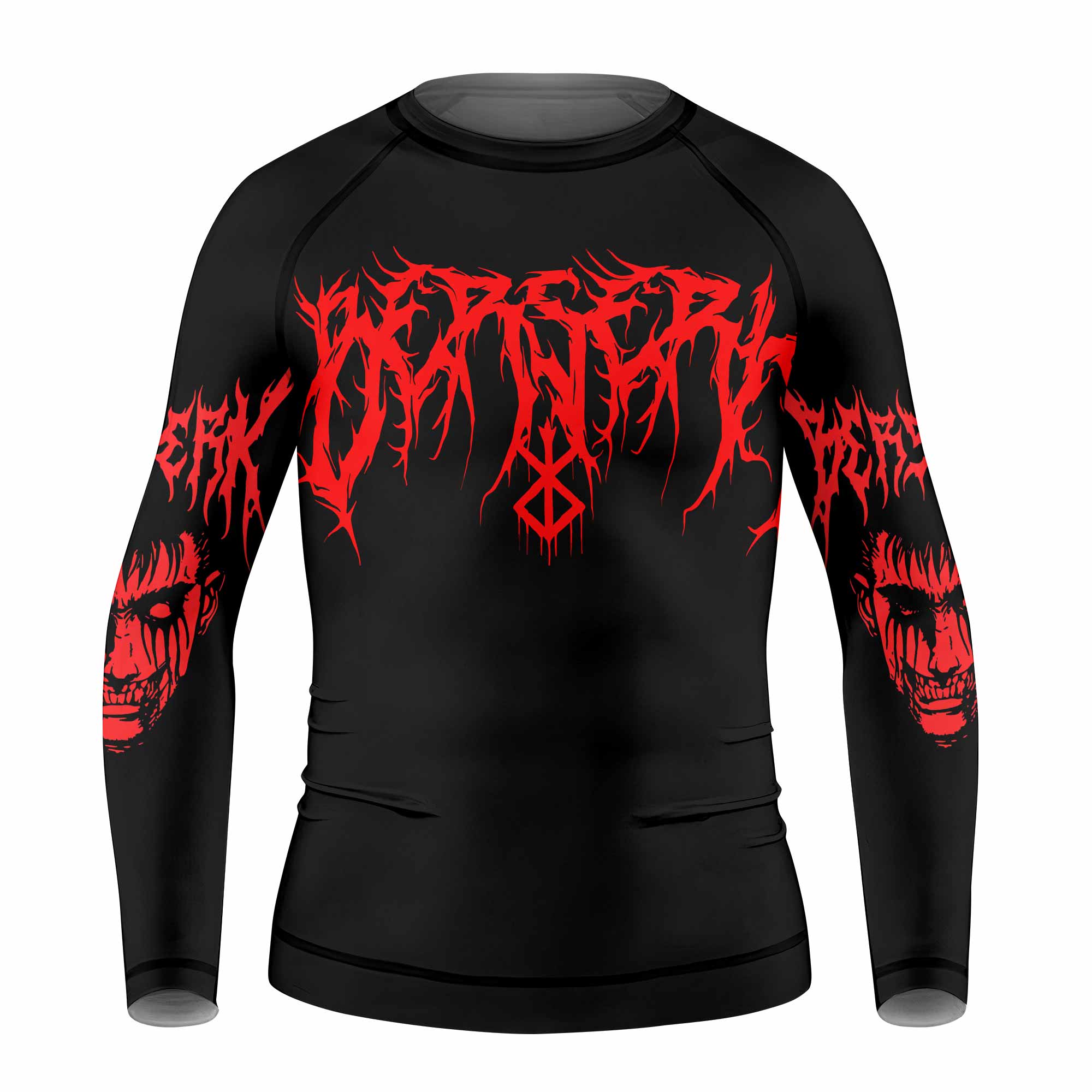 Berserk Metal Skull Knight Kids Rash Guard Long Sleeve - front view mockup