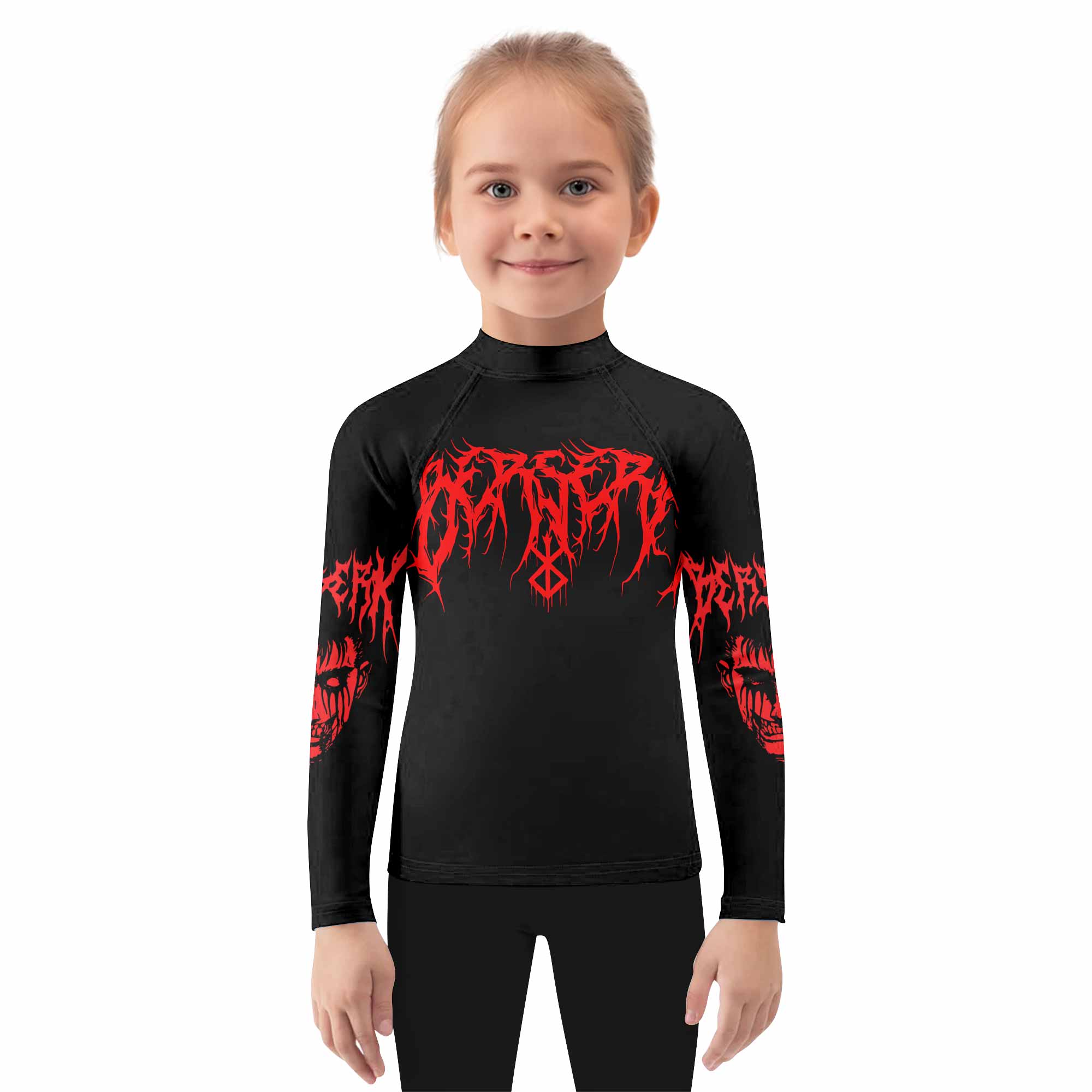 Berserk Metal Skull Knight Kids Rash Guard Long Sleeve - girl's lifestyle view