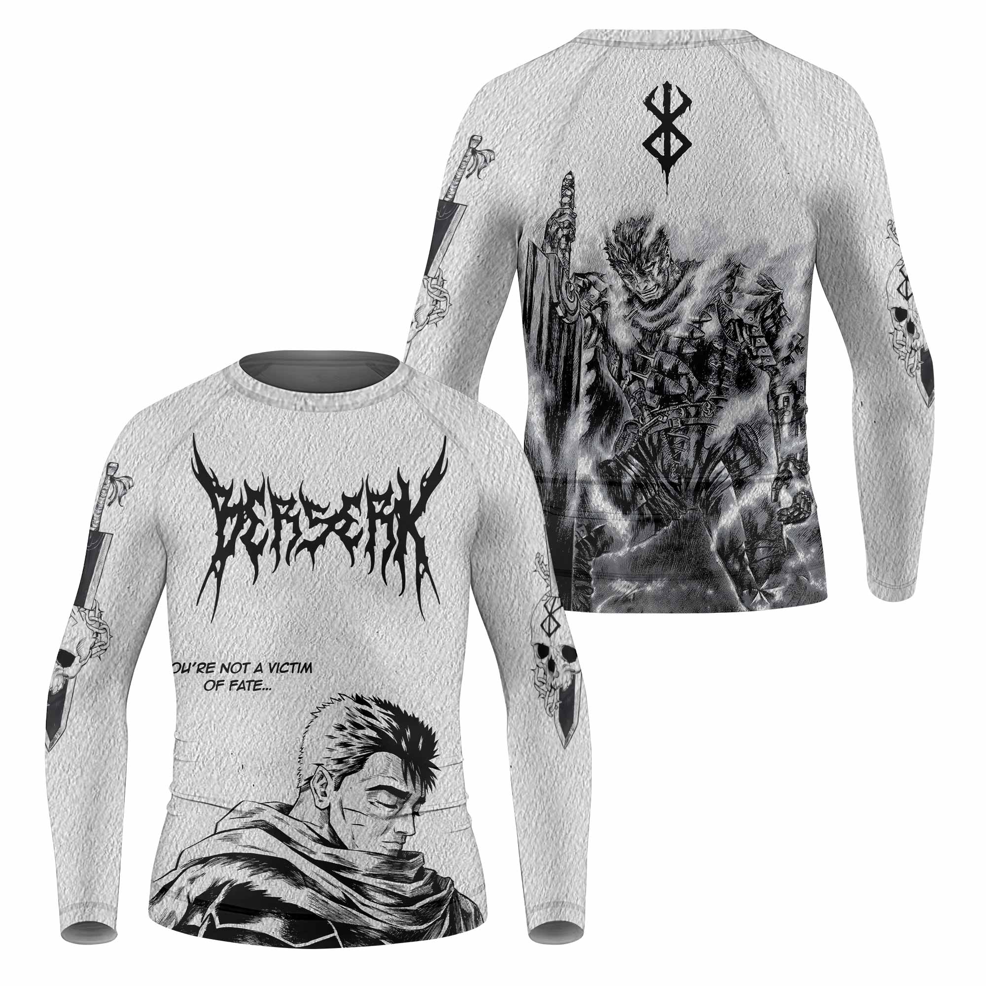Berserk Metal Guts Kids Rash Guard Long Sleeve - front and back view