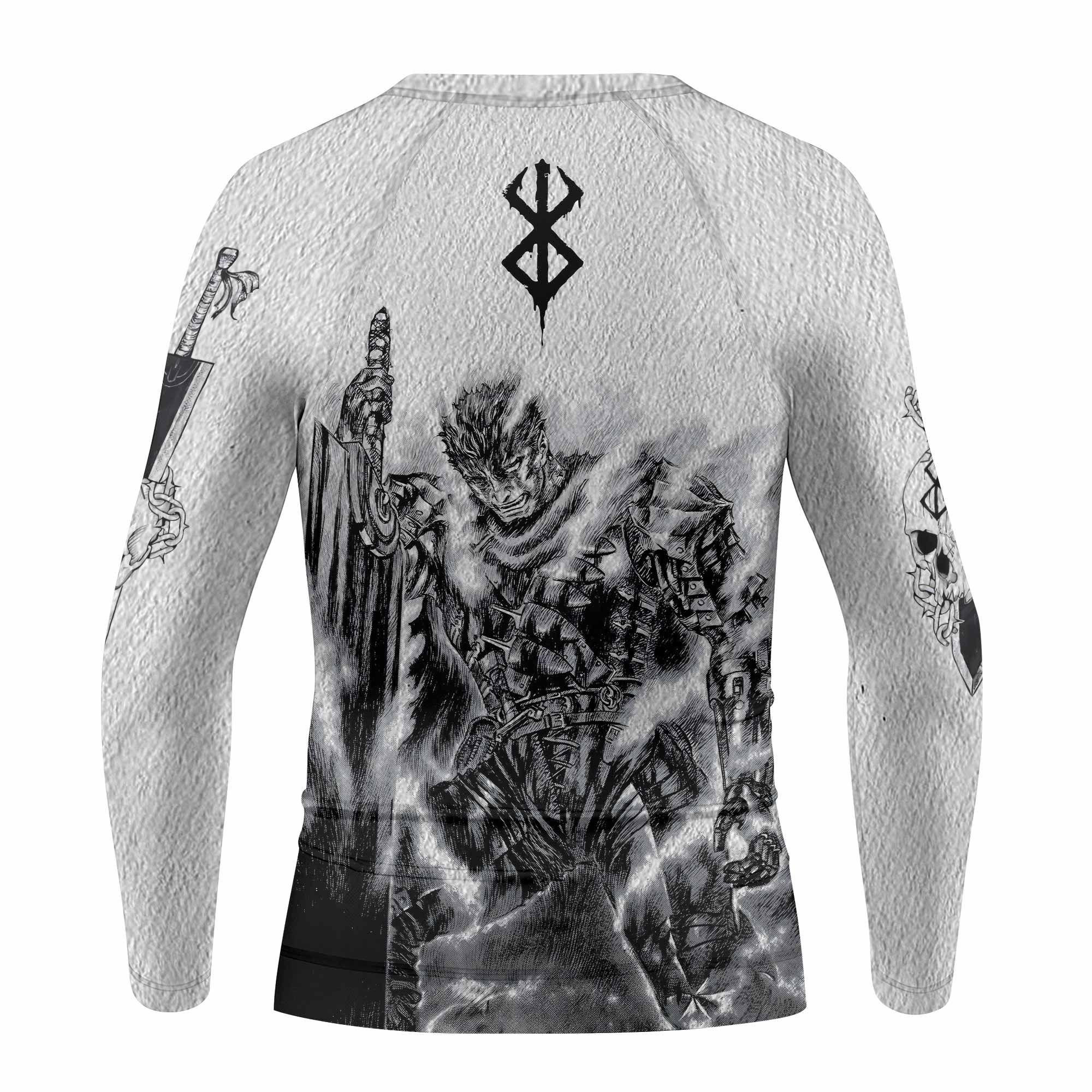 Berserk Metal Guts Kids Rash Guard Long Sleeve - back view mockup