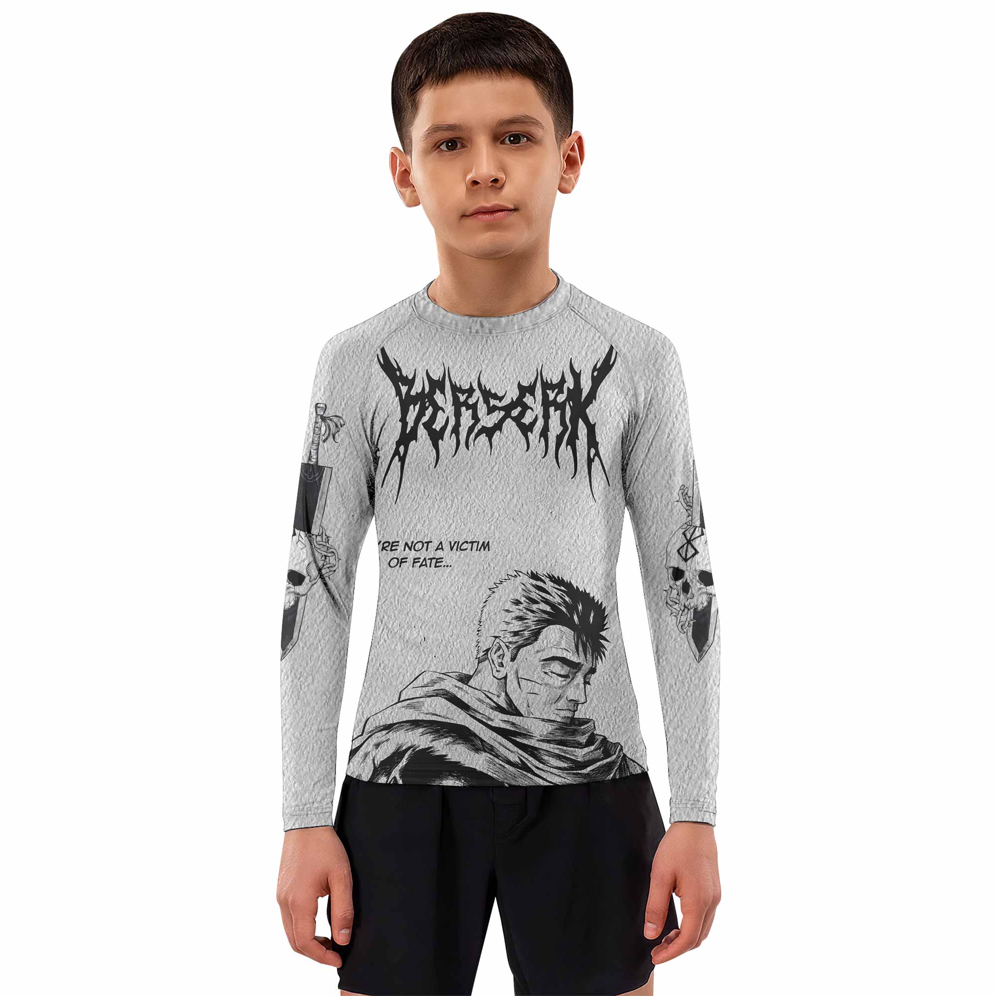 Berserk Metal Guts Kids Rash Guard Long Sleeve - boy's lifestyle view