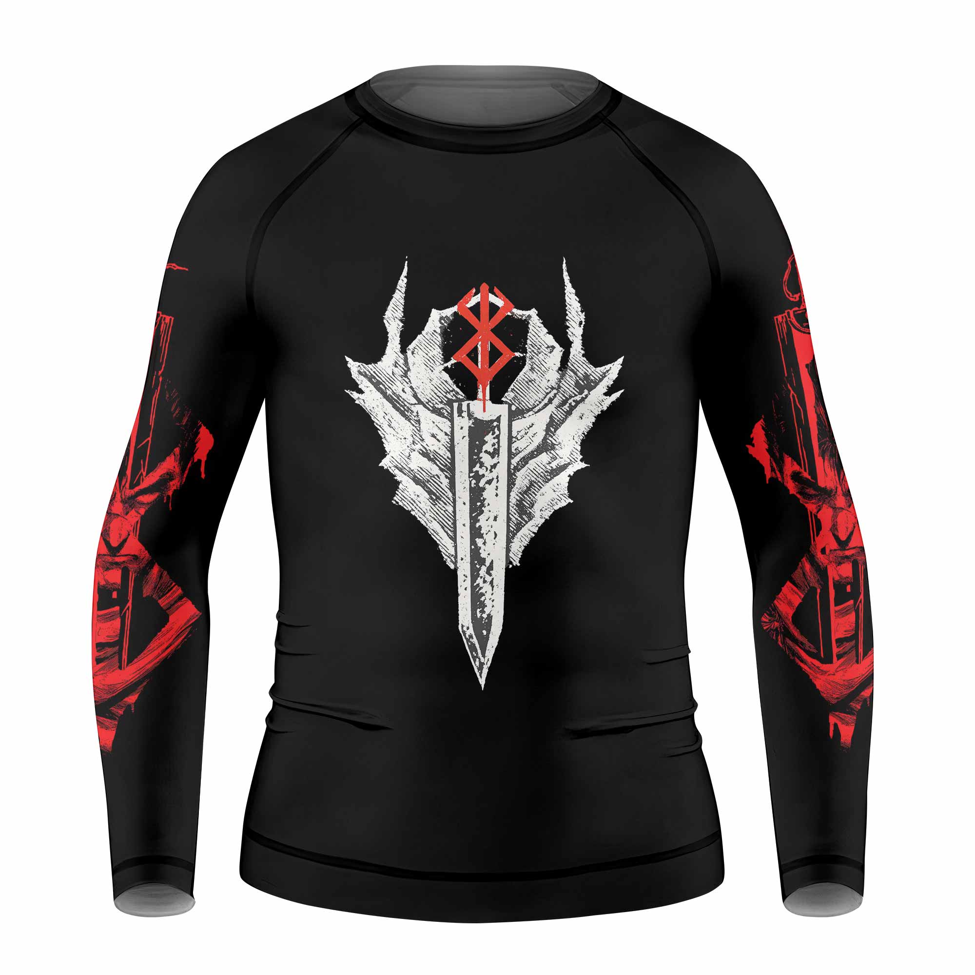 Berserk Black Swordsman Guts Kids Rash Guard Long Sleeve - front view mockup
