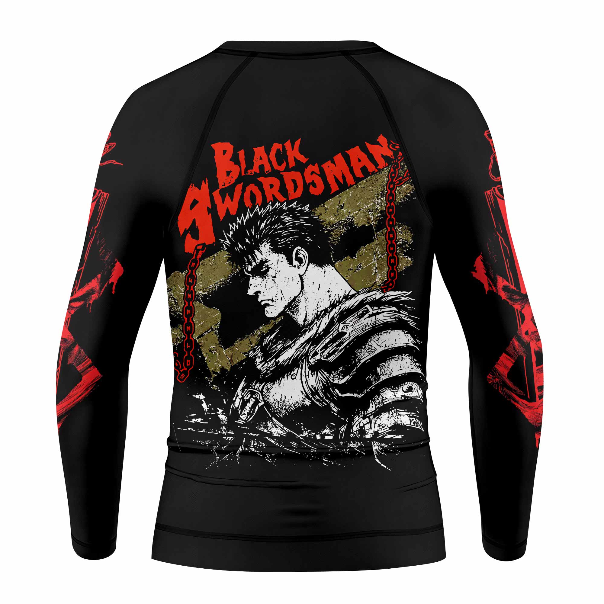 Berserk Black Swordsman Guts Kids Rash Guard Long Sleeve - back view mockup
