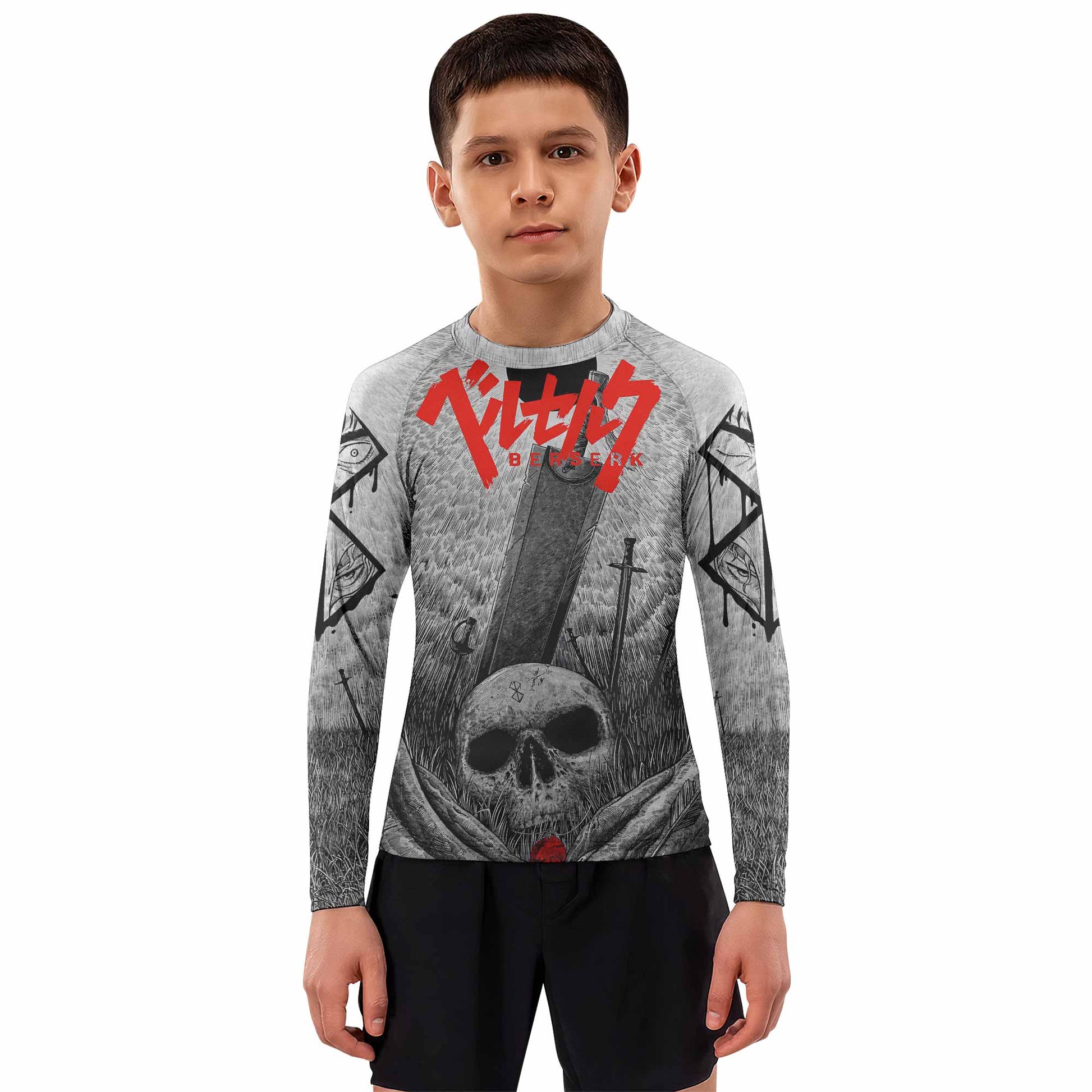 Berserk Eclipse Kids Rash Guard Long Sleeve - boy's lifestyle view