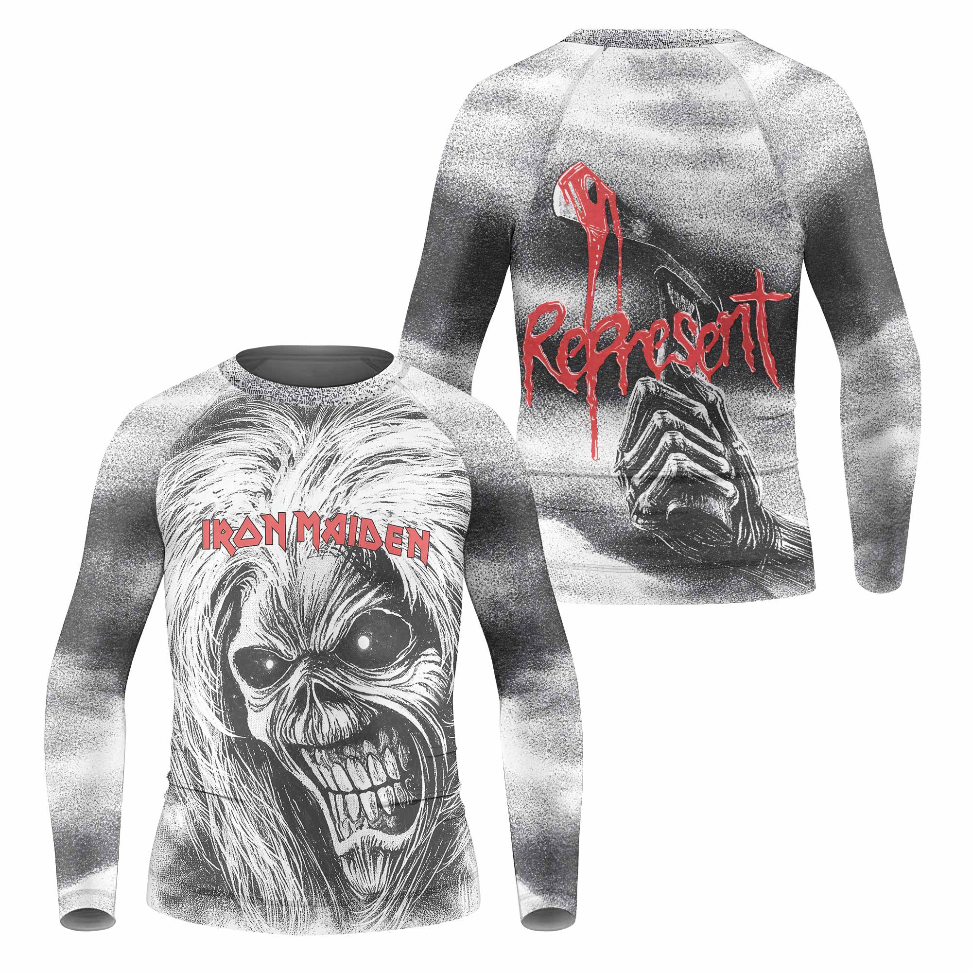 Iron Maiden Killers Kids Rash Guard Long Sleeve - front and back view