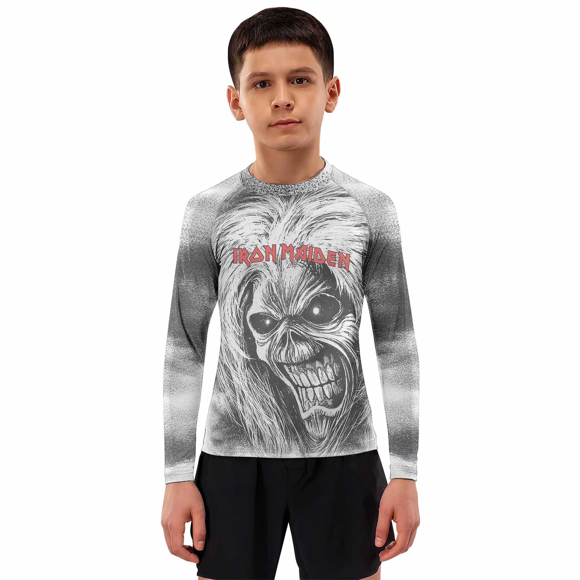 Iron Maiden Killers Kids Rash Guard Long Sleeve - boy's lifestyle view