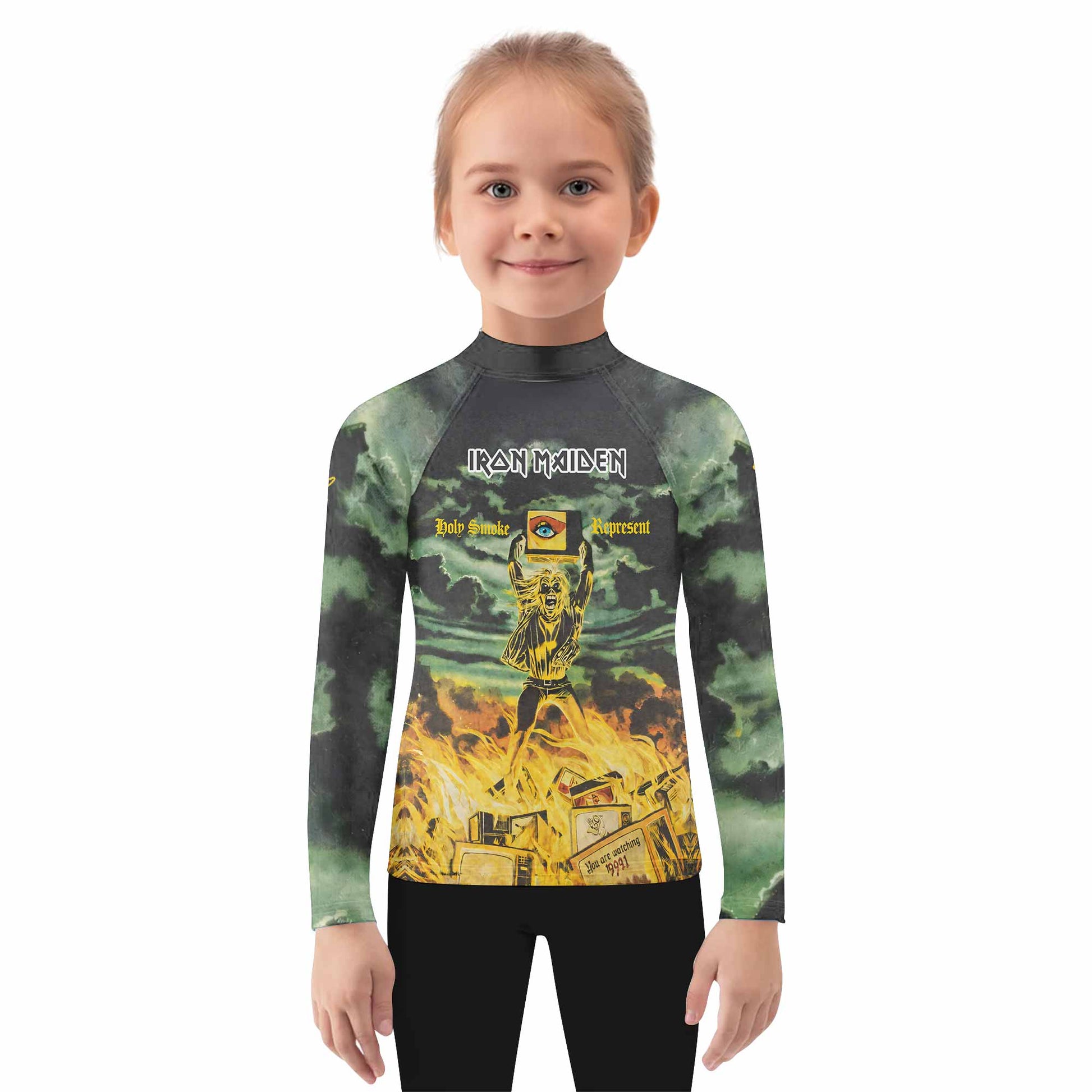 Iron Maiden Holy Smoke Kids Rash Guard Long Sleeve - girl's lifestyle view