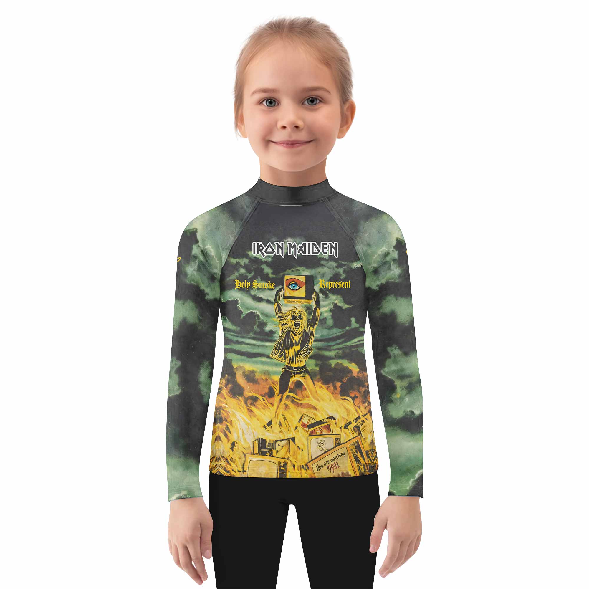Iron Maiden Holy Smoke Kids Rash Guard Long Sleeve - girl's lifestyle view