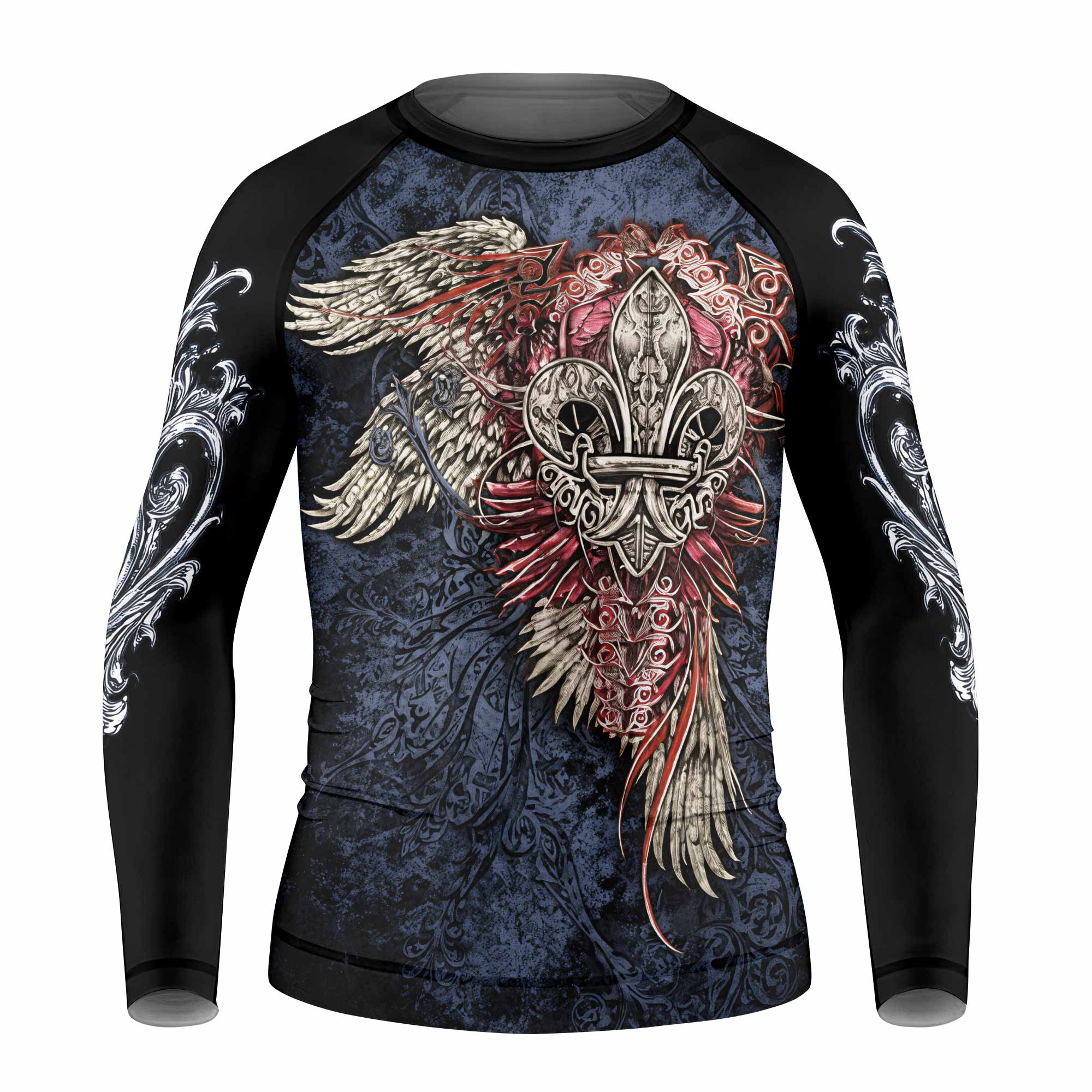 Metallic Embossed Angel Kids Rash Guard Long Sleeve - front view mockup