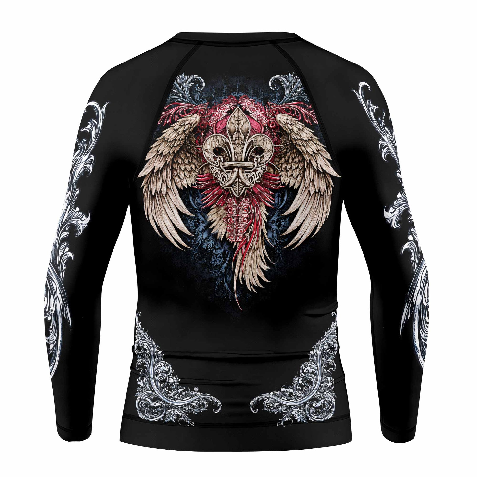 Metallic Embossed Angel Kids Rash Guard Long Sleeve - back view mockup