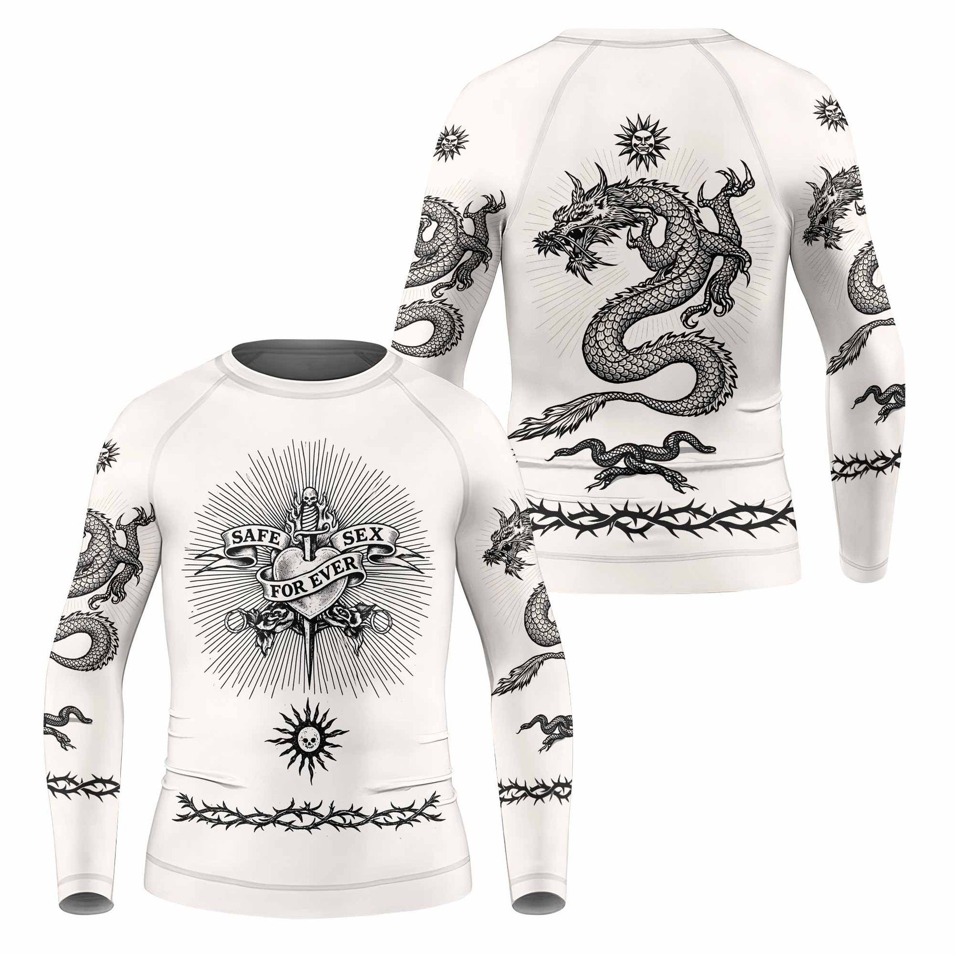 Dragon Tattoo Kids Rash Guard Long Sleeve - front and back view