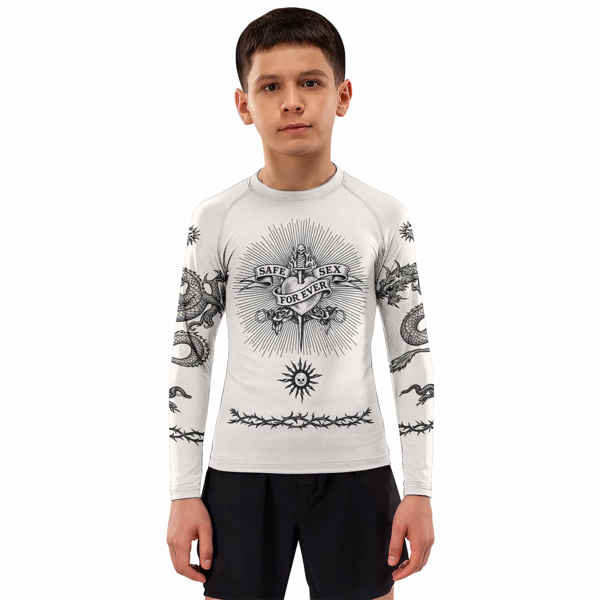 Dragon Tattoo Kids Rash Guard Long Sleeve - boy's lifestyle view