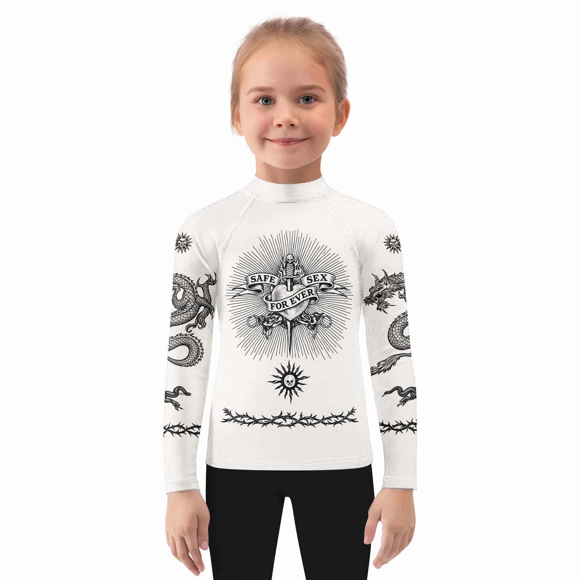 Dragon Tattoo Kids Rash Guard Long Sleeve - girl's lifestyle view