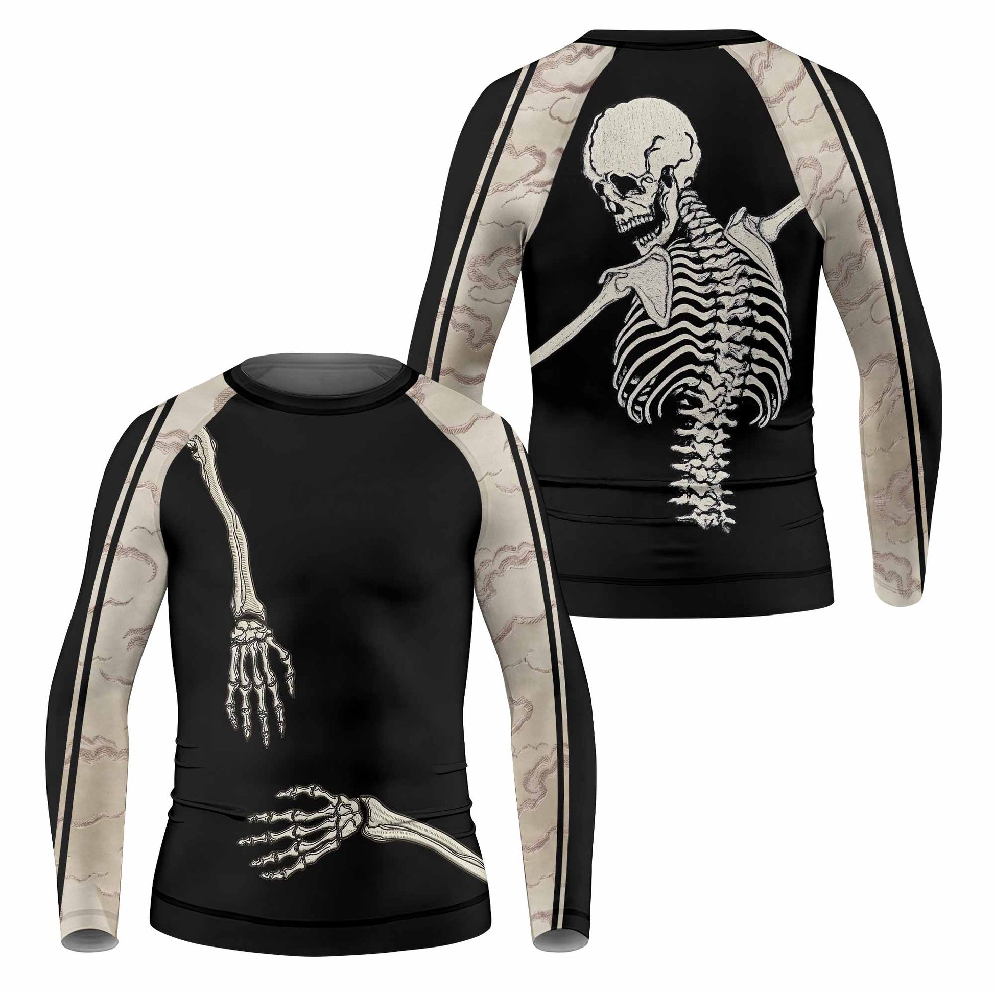 Bare Bones Skeleton Kids Rash Guard Long Sleeve - front and back view
