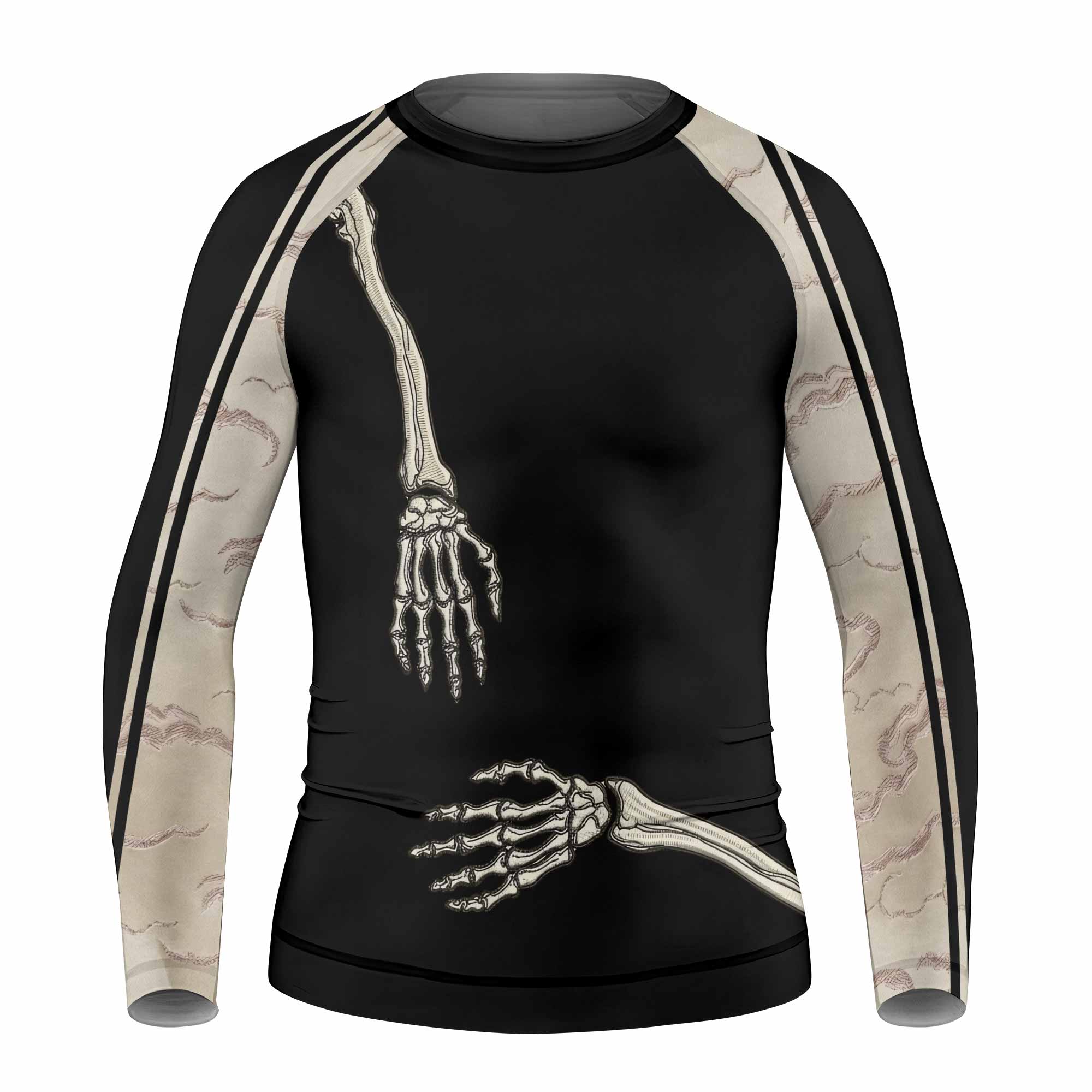 Bare Bones Skeleton Kids Rash Guard Long Sleeve - front view mockup
