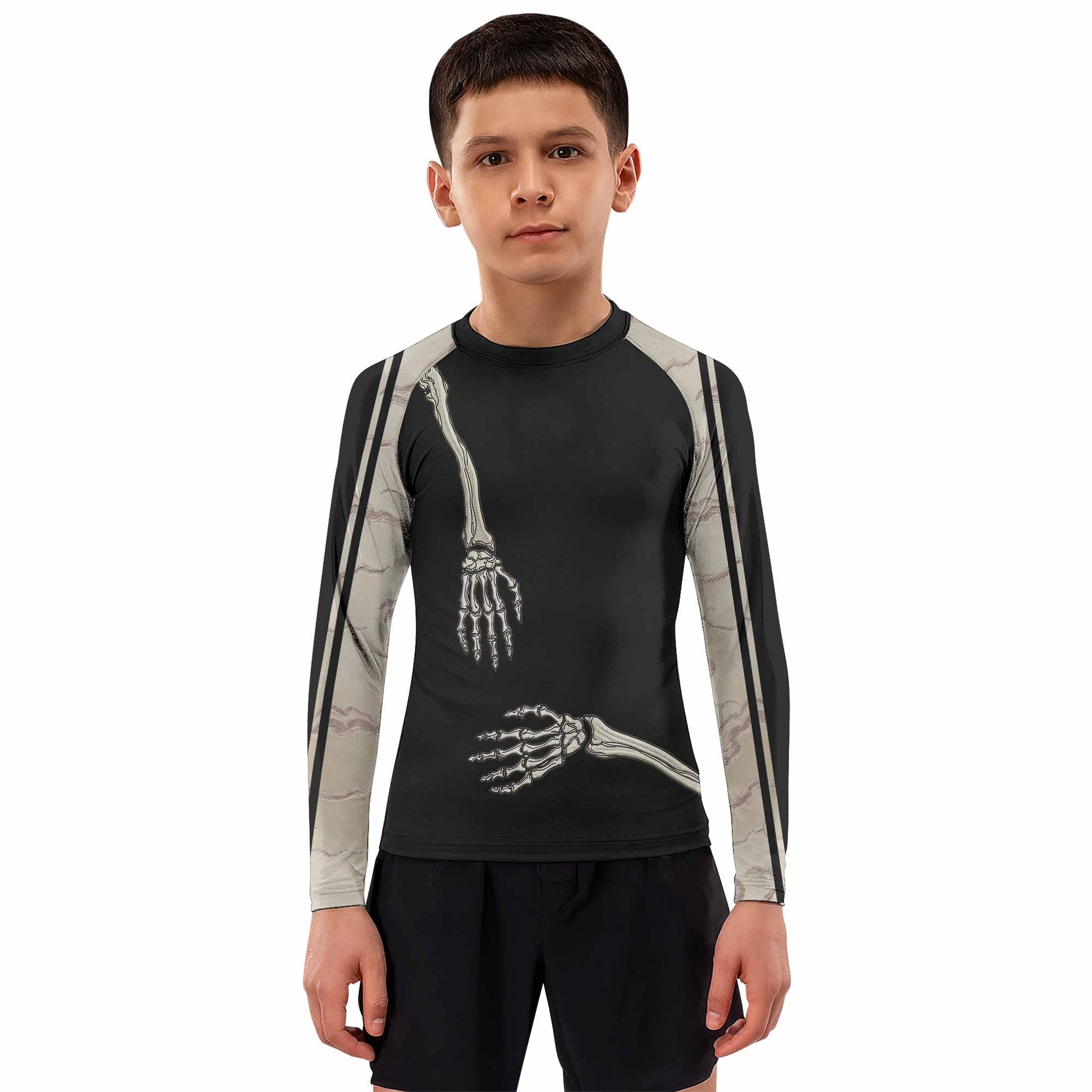 Bare Bones Skeleton Kids Rash Guard Long Sleeve - boy's lifestyle view