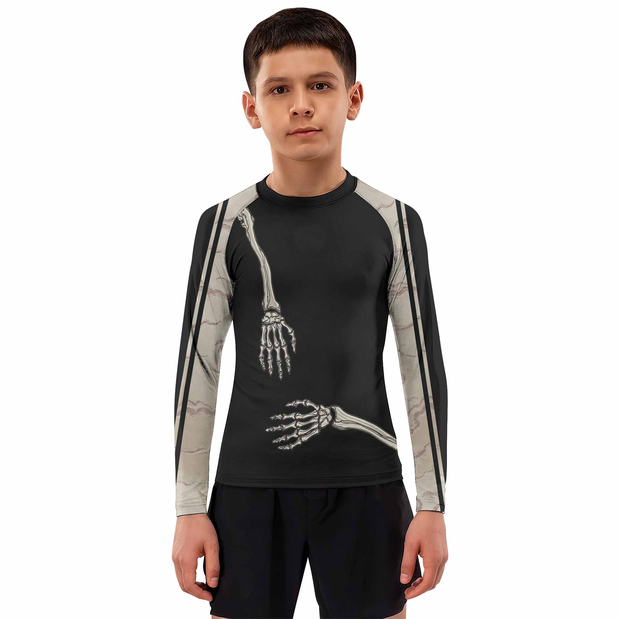 Bare Bones Skeleton Kids Rash Guard Long Sleeve - boy's lifestyle view