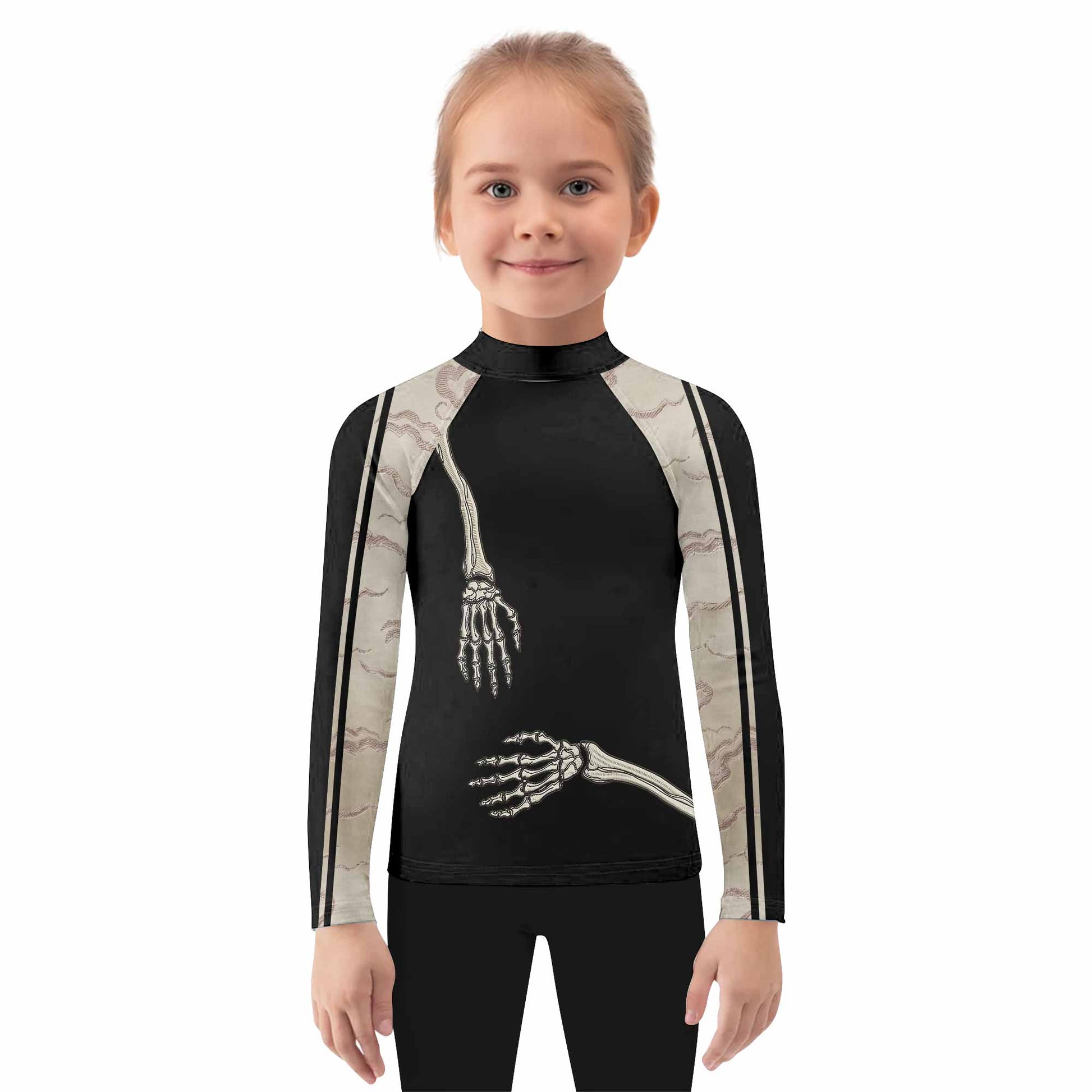 Bare Bones Skeleton Kids Rash Guard Long Sleeve - girl's lifestyle view