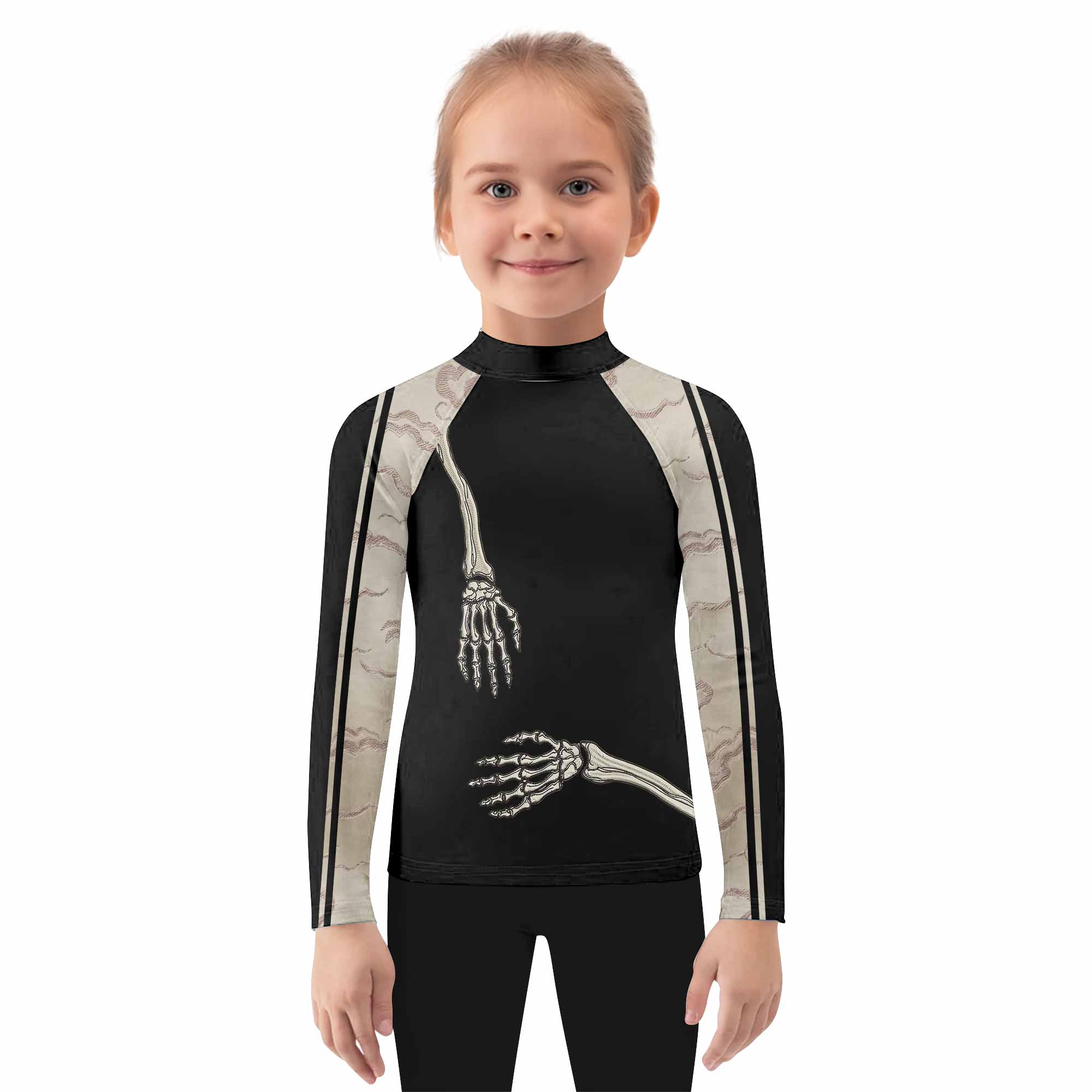 Bare Bones Skeleton Kids Rash Guard Long Sleeve - girl's lifestyle view