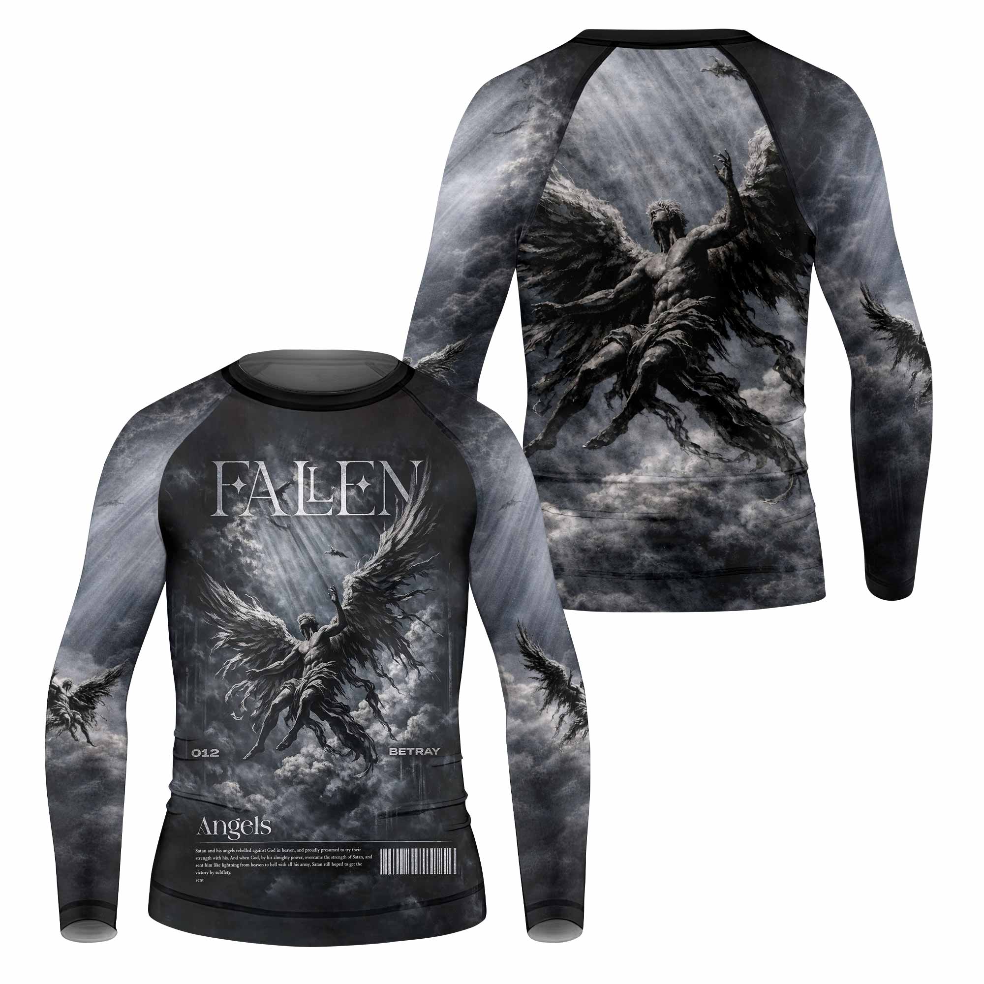 Fallen Angels Kids Rash Guard Long Sleeve - front and back view