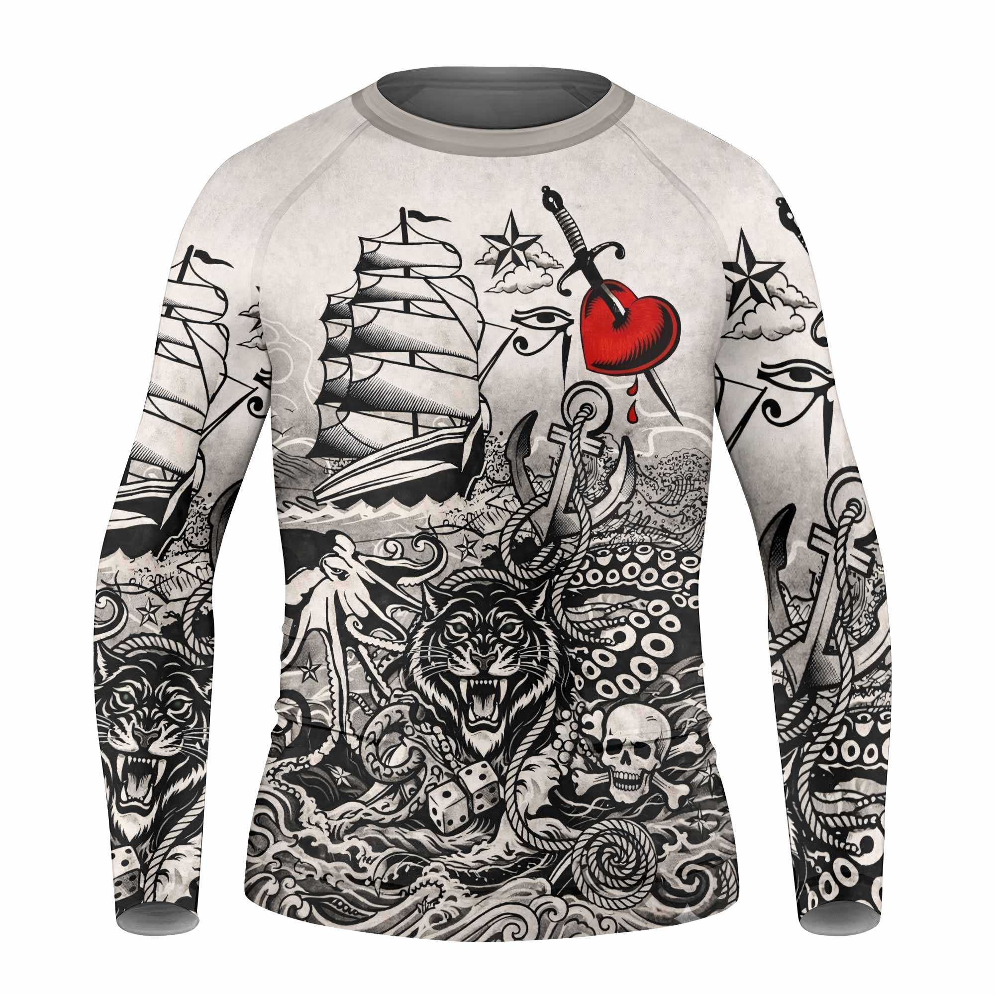 Savage Ocean Irezumi Kids Rash Guard Long Sleeve - front view mockup