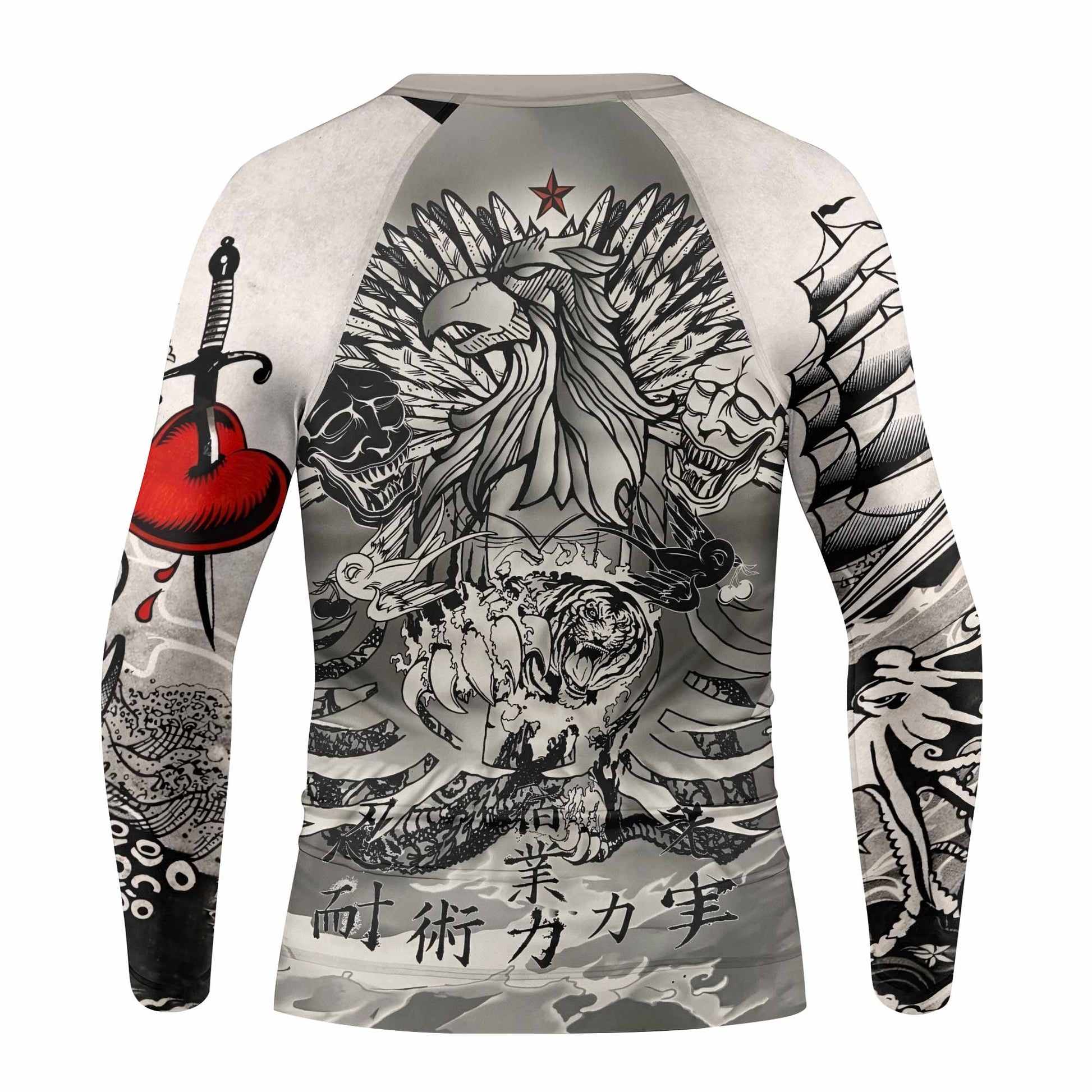 Savage Ocean Irezumi Kids Rash Guard Long Sleeve - back view mockup