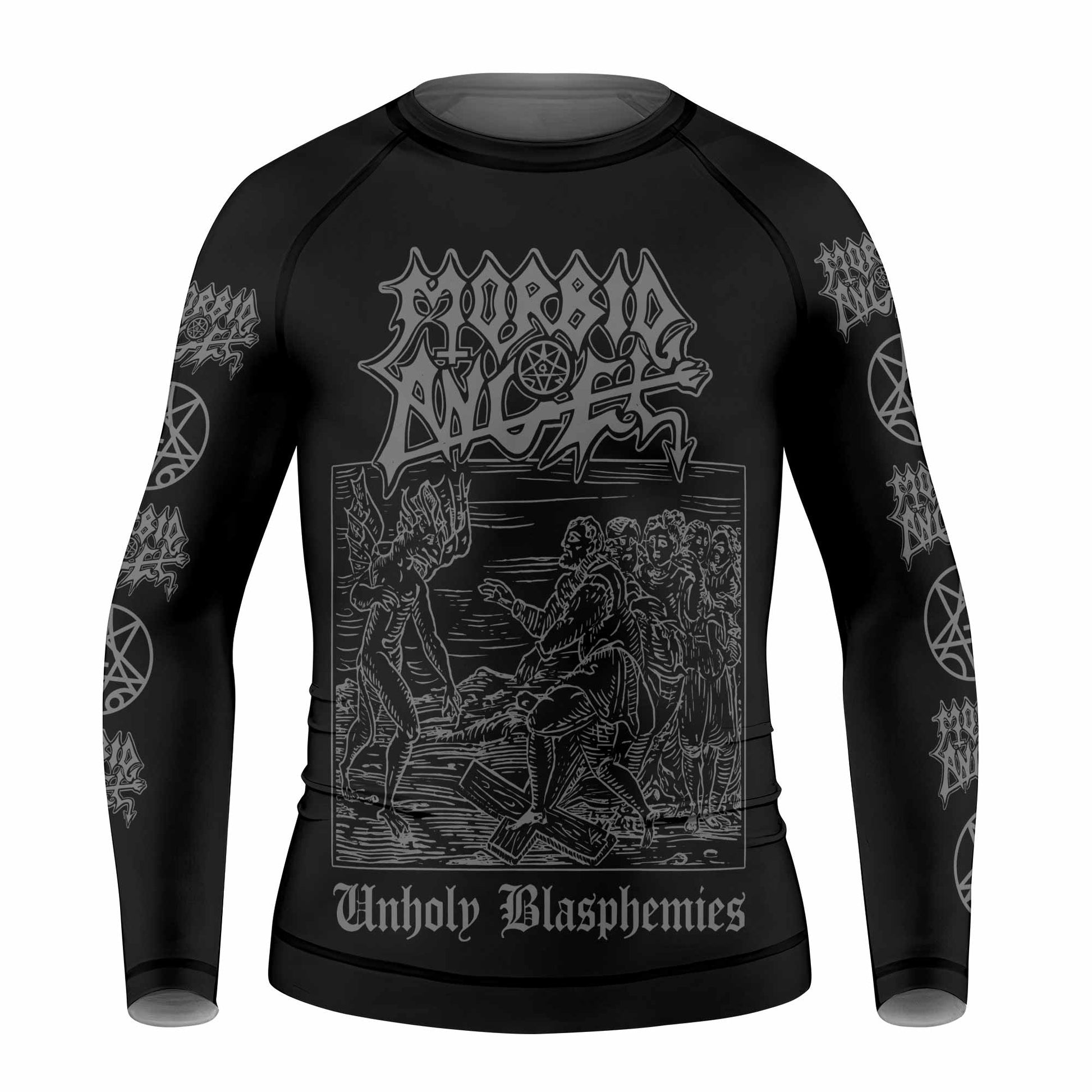 Morbid Angel Unholy Blasphemies Kids Rash Guard Long Sleeve - front view mockup