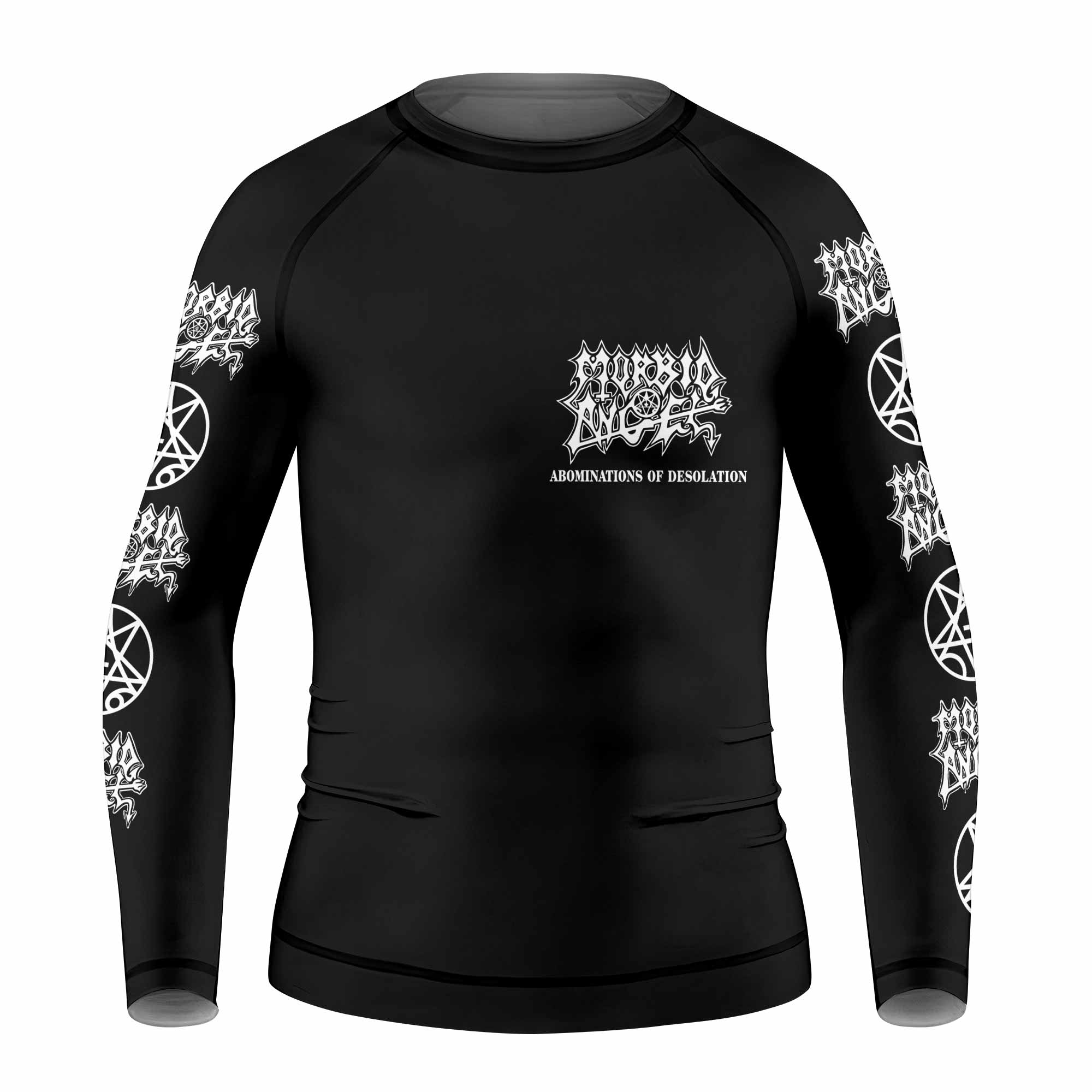 Morbid Angel Abominations of Desolation Kids Rash Guard Long Sleeve - front view mockup