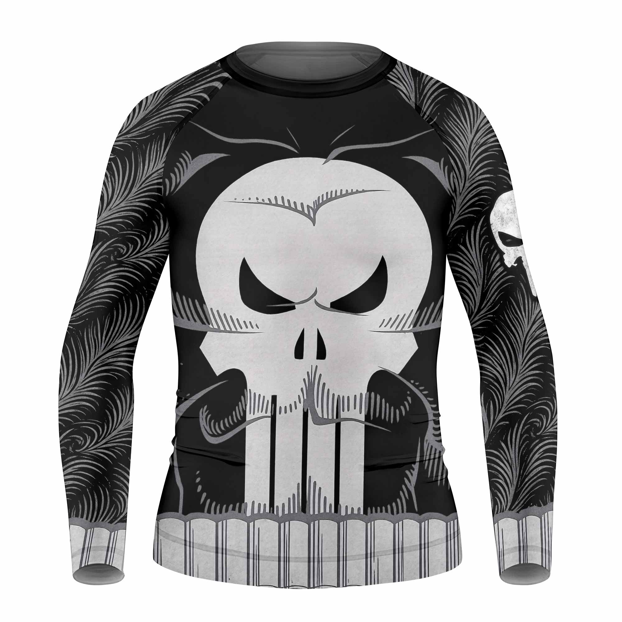 Punisher Skull Tactical Kids Rash Guard Long Sleeve - front view mockup