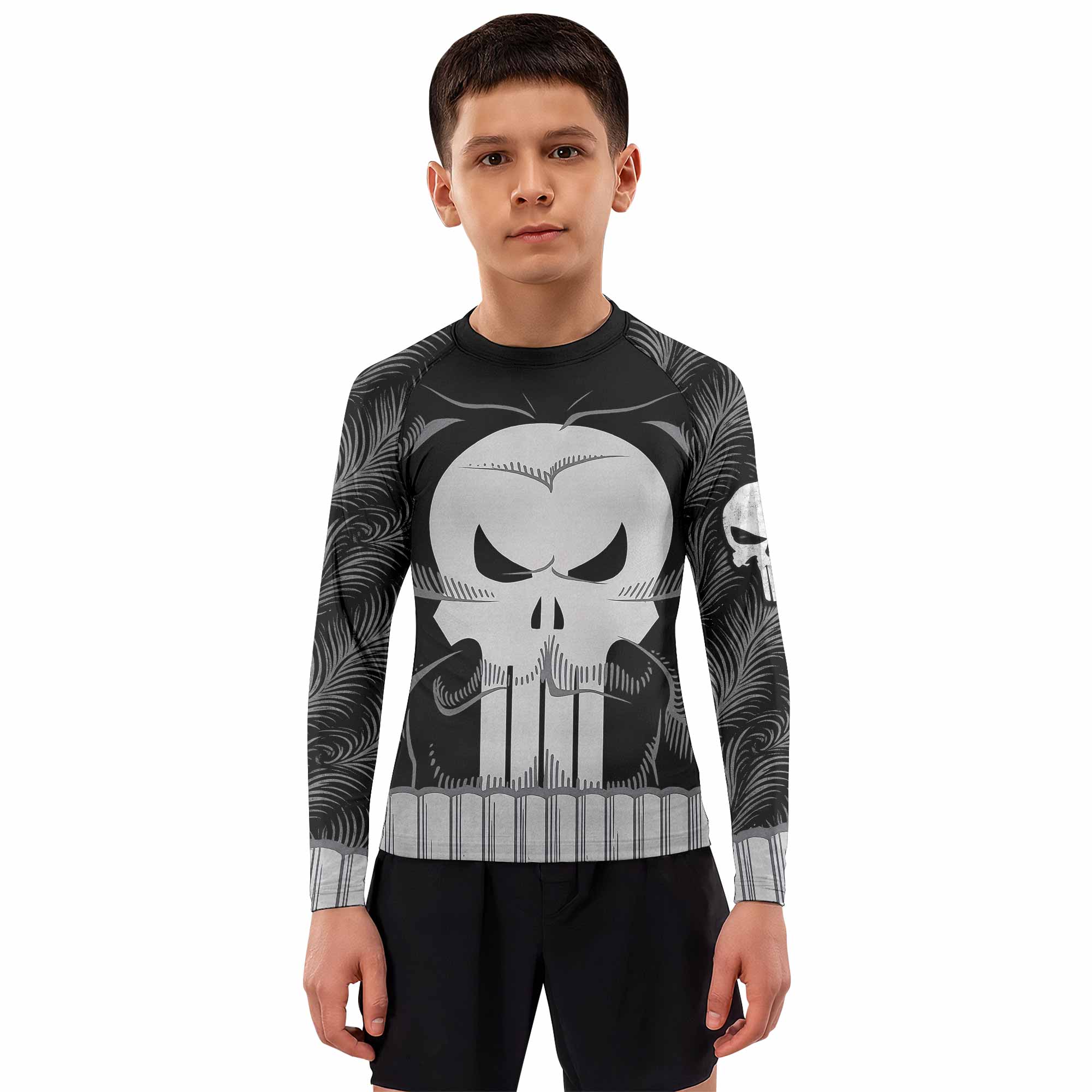 Punisher Skull Tactical Kids Rash Guard Long Sleeve - boy's lifestyle view